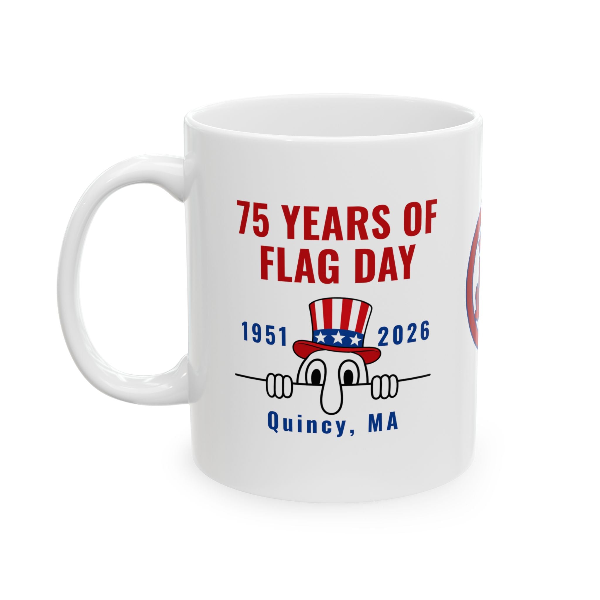 Flag Day 75th Anniversary Ceramic Mug — Quincy 75 Years Commemorative Coffee Cup