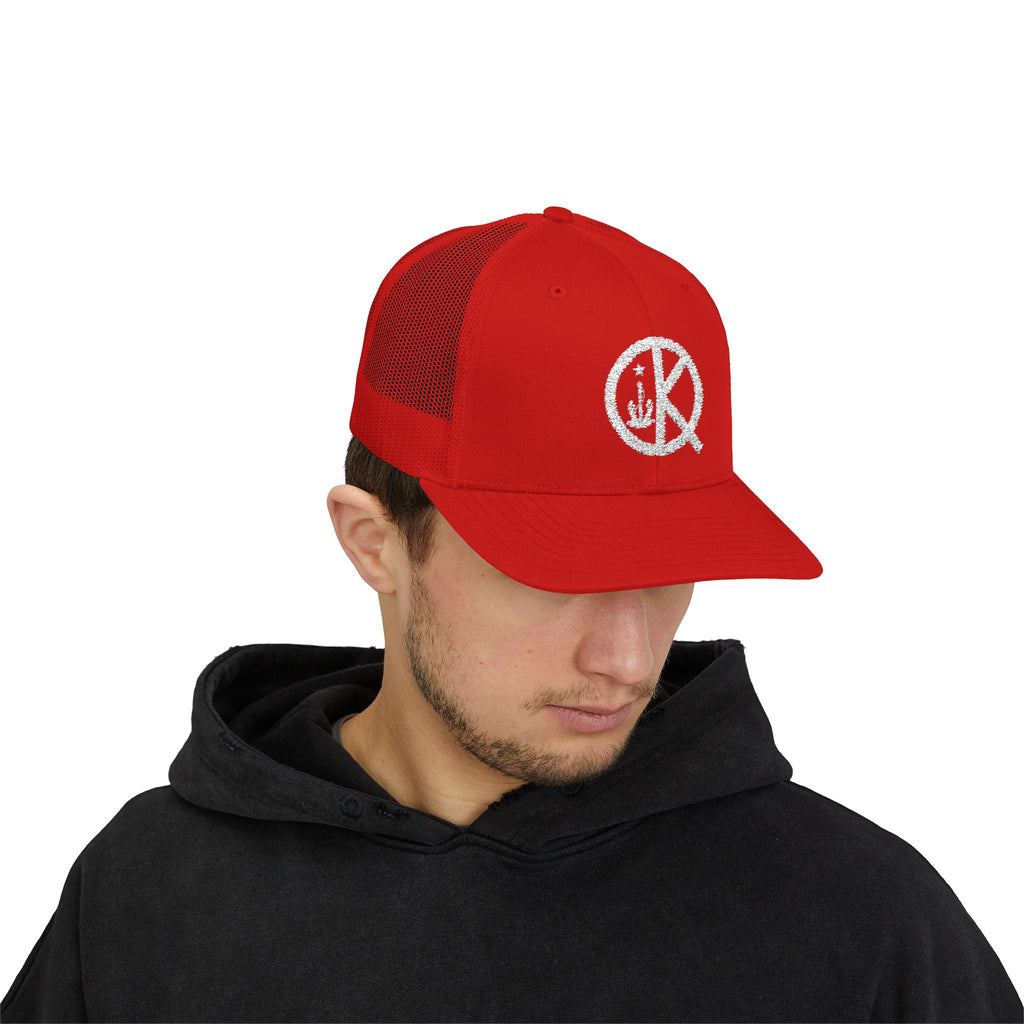 QK White Logo Snapback Trucker Cap
