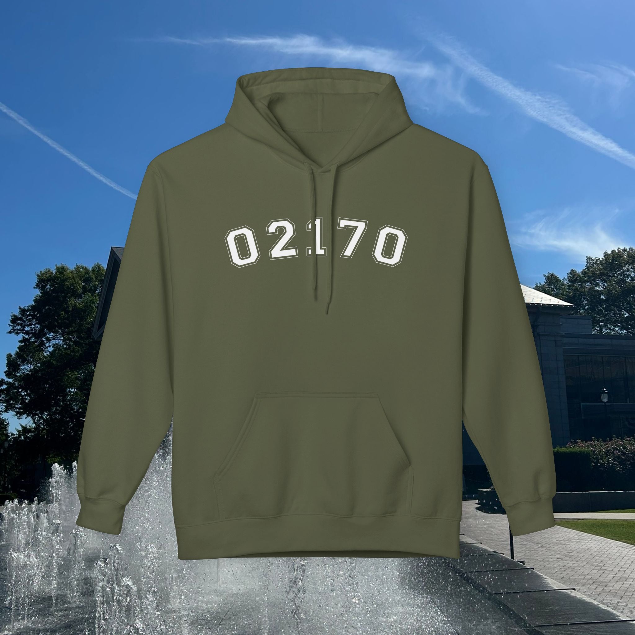 02170- Quincy Zip Code Softstyle Hoodie White Text