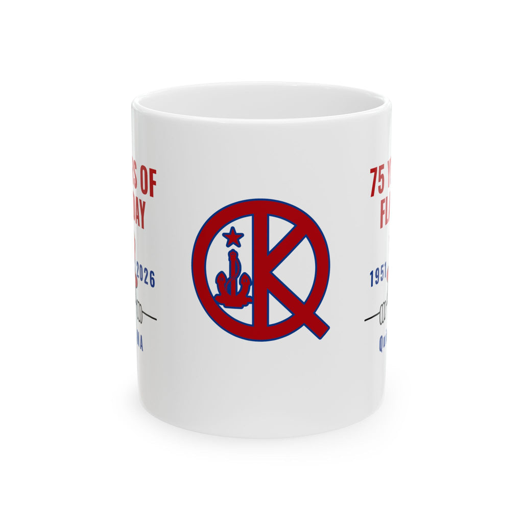 Flag Day 75th Anniversary Ceramic Mug — Quincy 75 Years Commemorative Coffee Cup