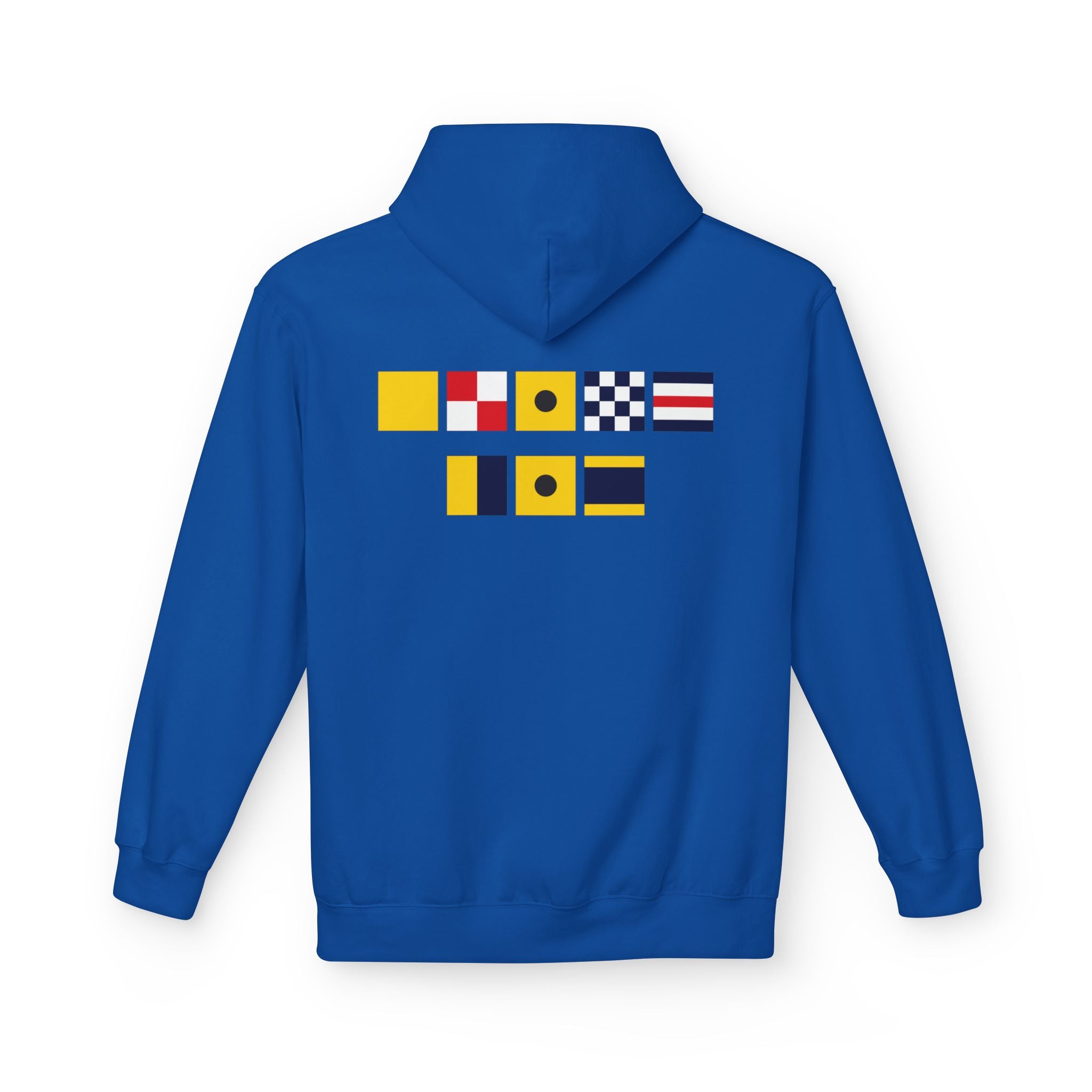 Quincy Kid Nautical Flags Softstyle Hoodie- Yellow Logo