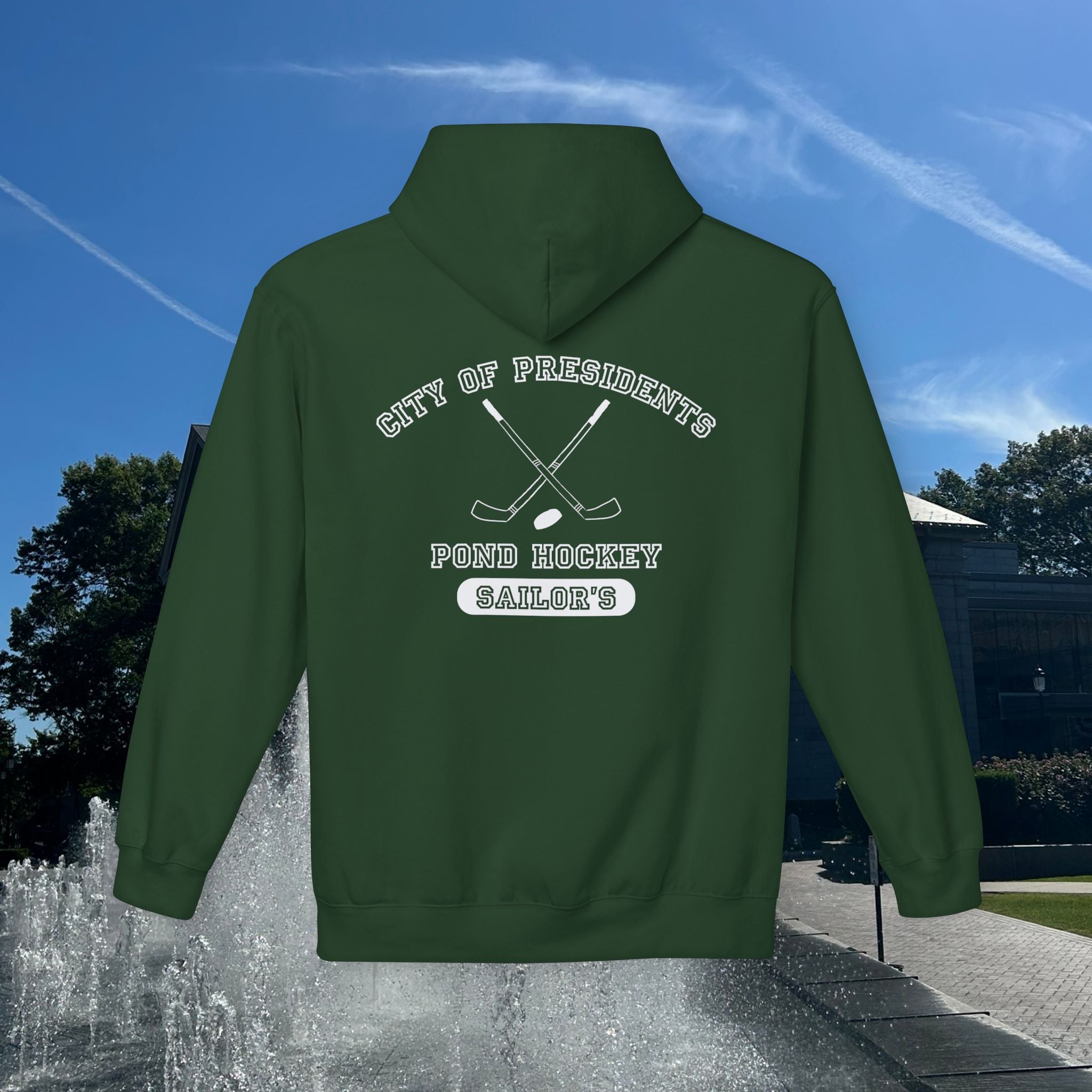 Sailor's Pond Hockey Softstyle Hoodie White Text