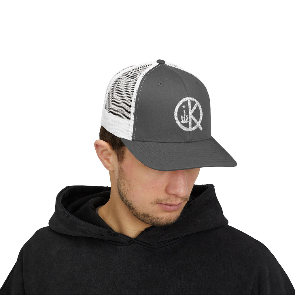 QK White Logo Snapback Trucker Cap