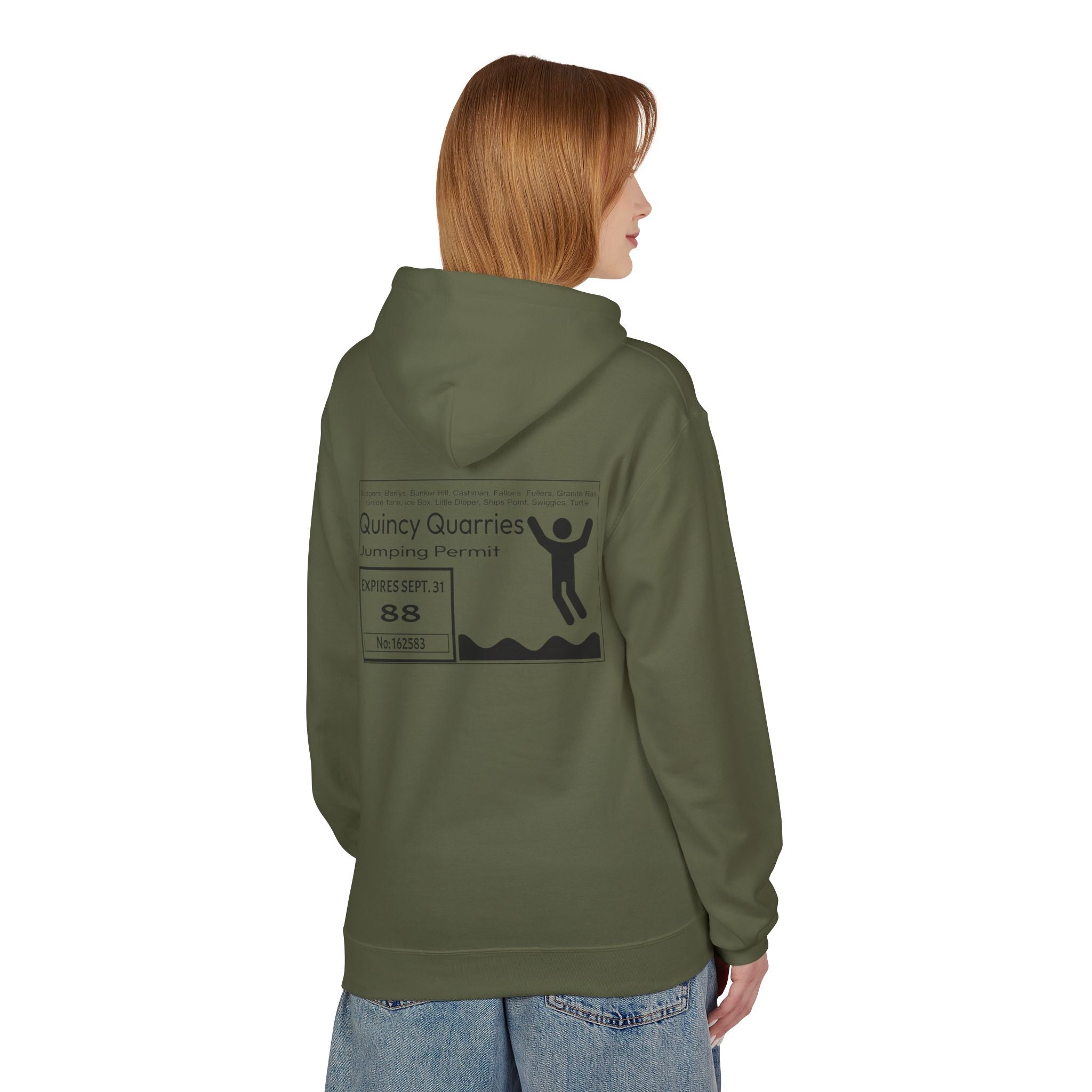 Quincy Quarries Permit Softstyle Hoodie- Black Text