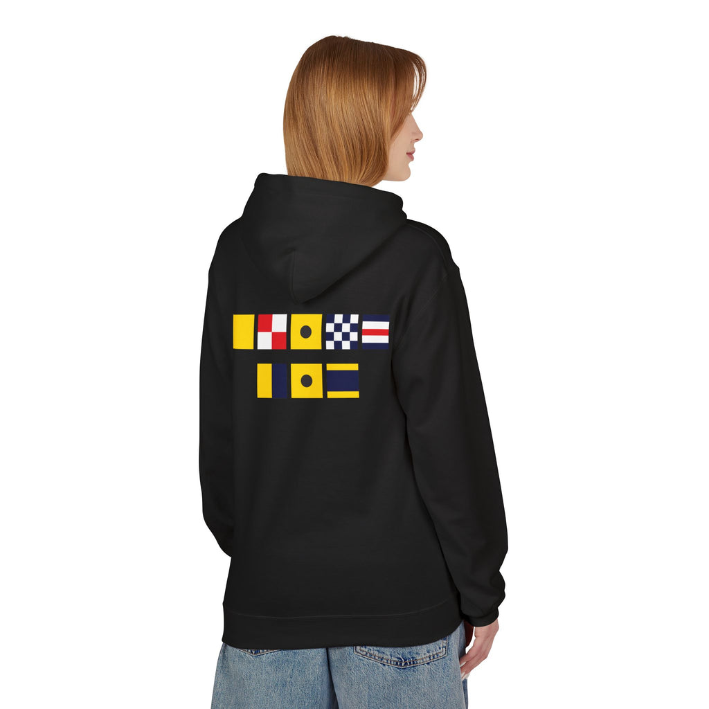 Quincy Kid Nautical Flags Softstyle Hoodie- Yellow Logo
