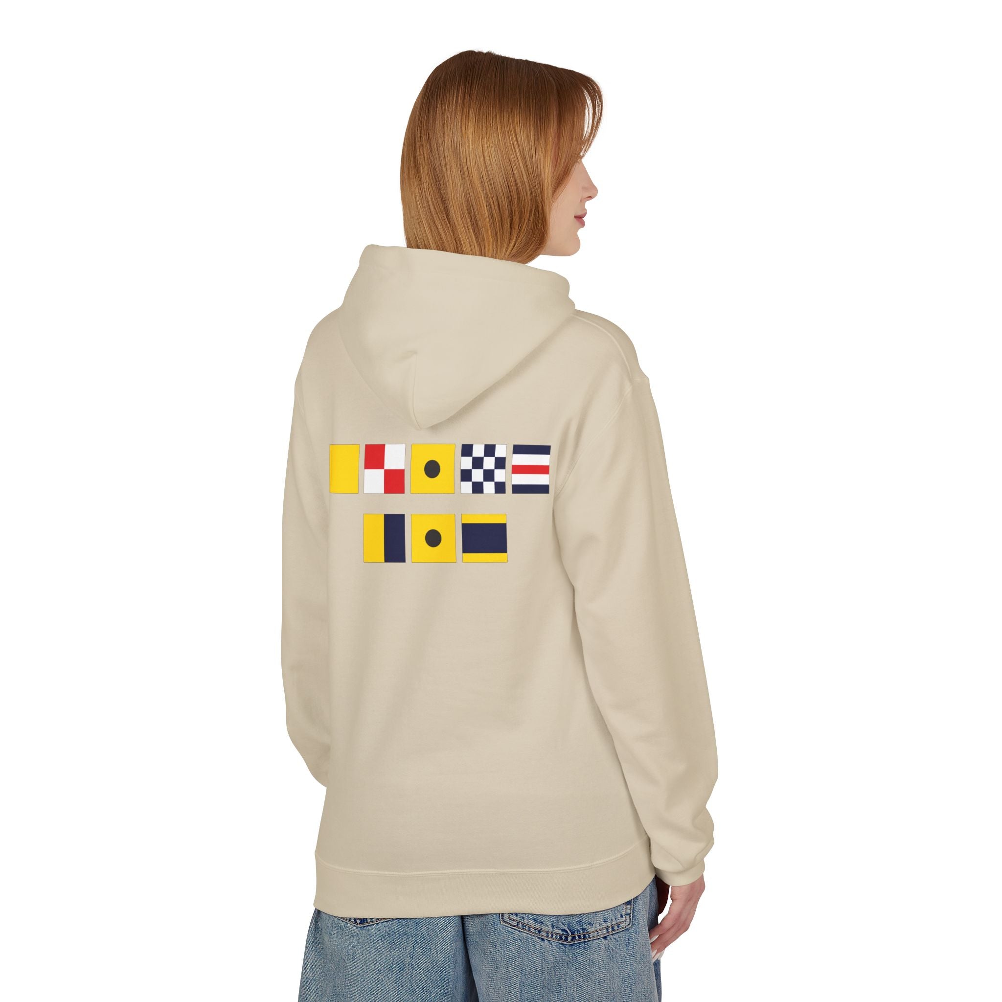 Quincy Kid Nautical Flags Softstyle Hoodie- Yellow Logo