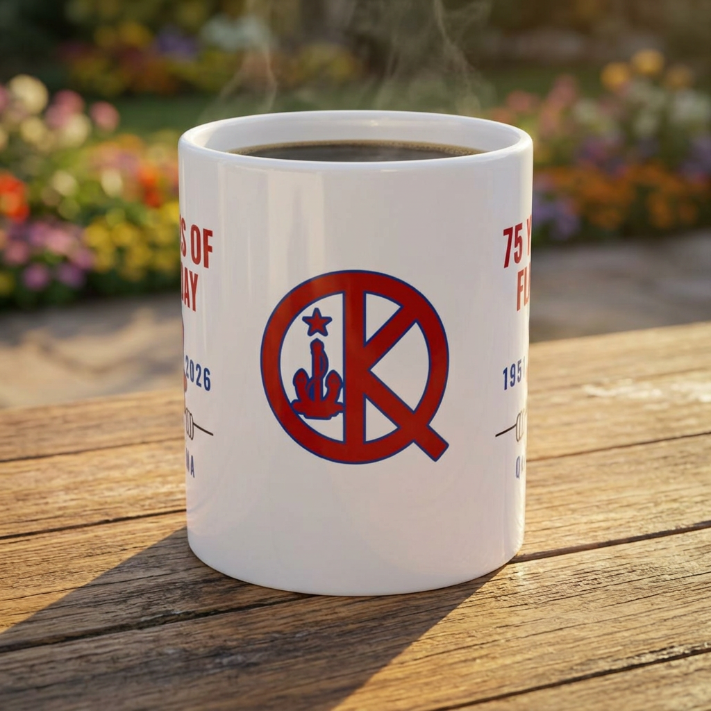 Flag Day 75th Anniversary Ceramic Mug — Quincy 75 Years Commemorative Coffee Cup