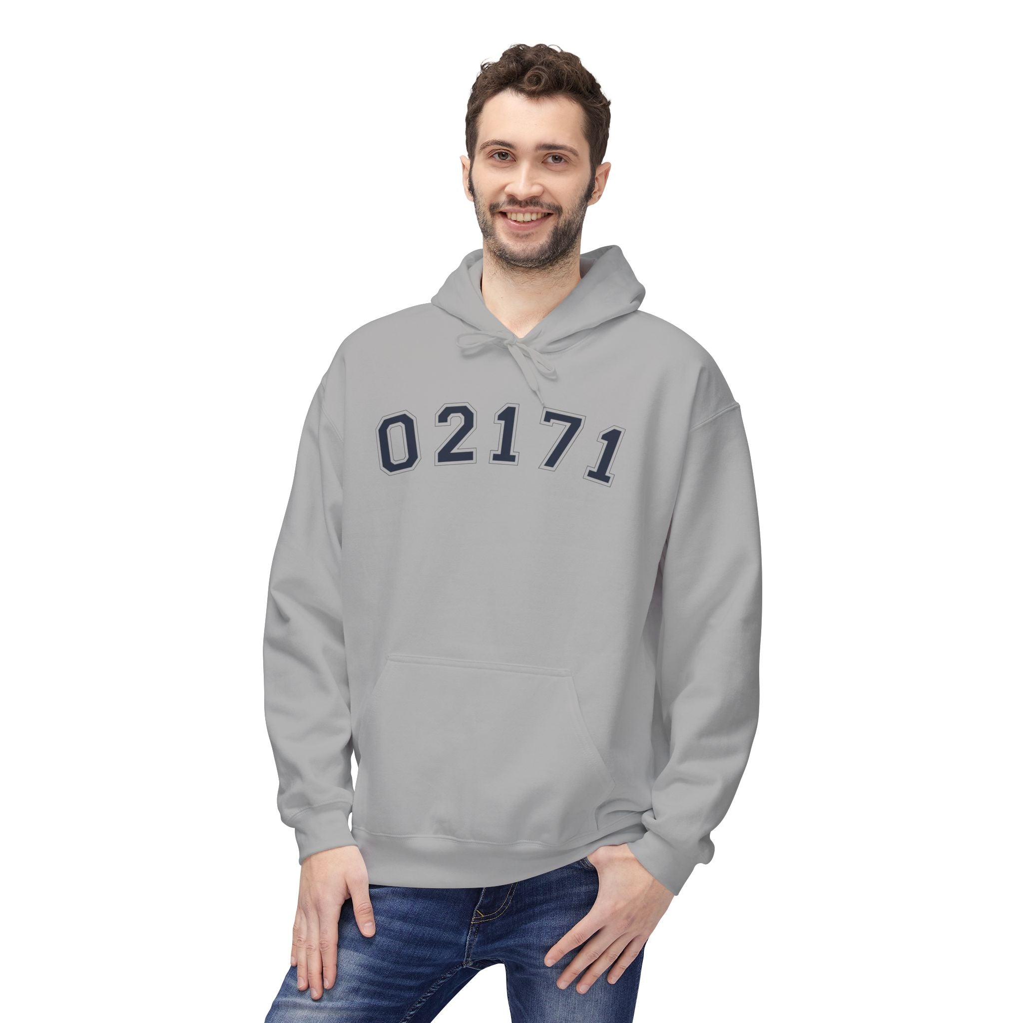 02171- Quincy Zip Code Hoodie Navy Text