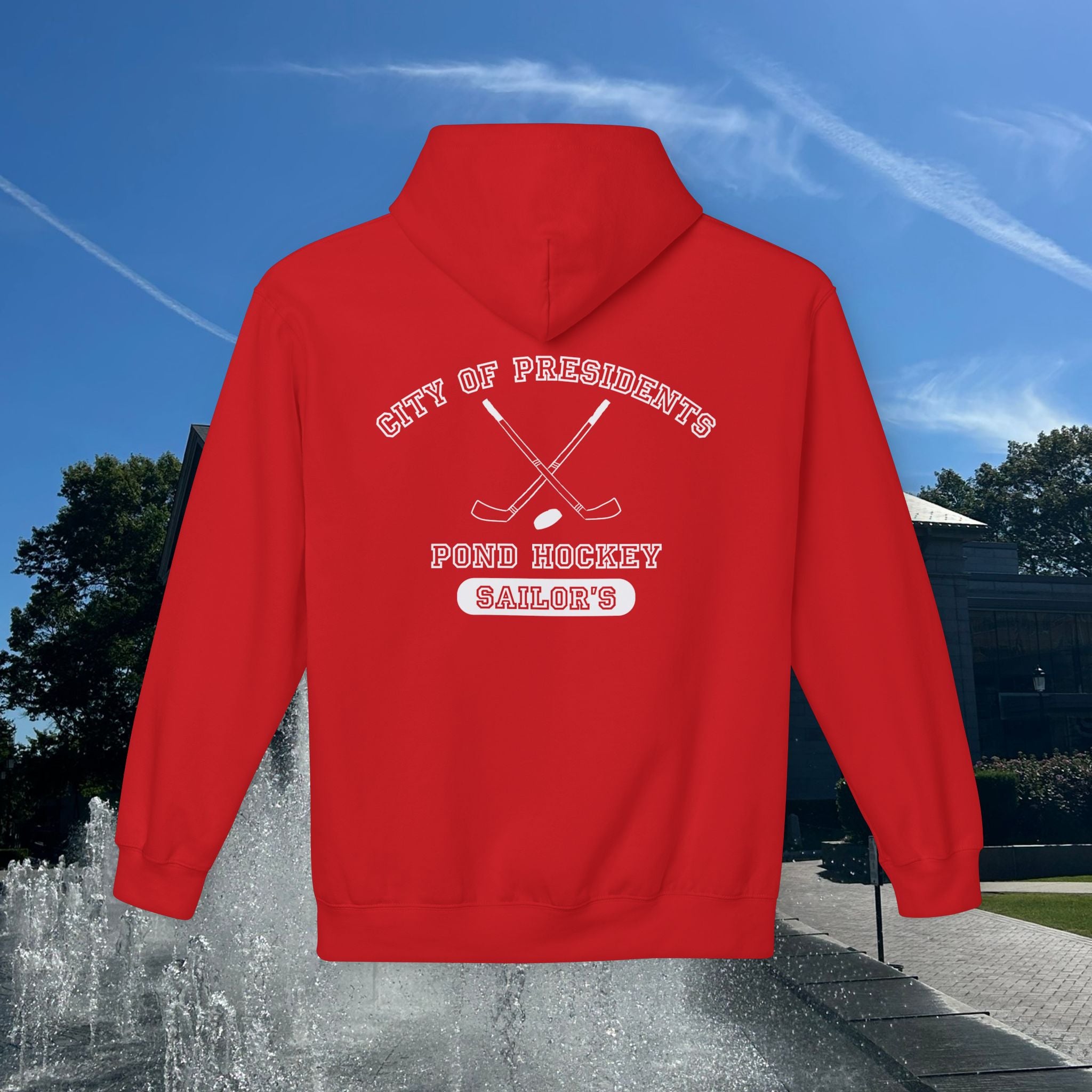 Sailor's Pond Hockey Softstyle Hoodie White Text