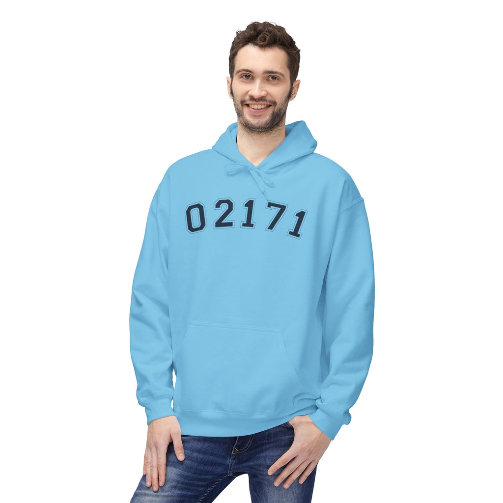 02171- Quincy Zip Code Hoodie Navy Text