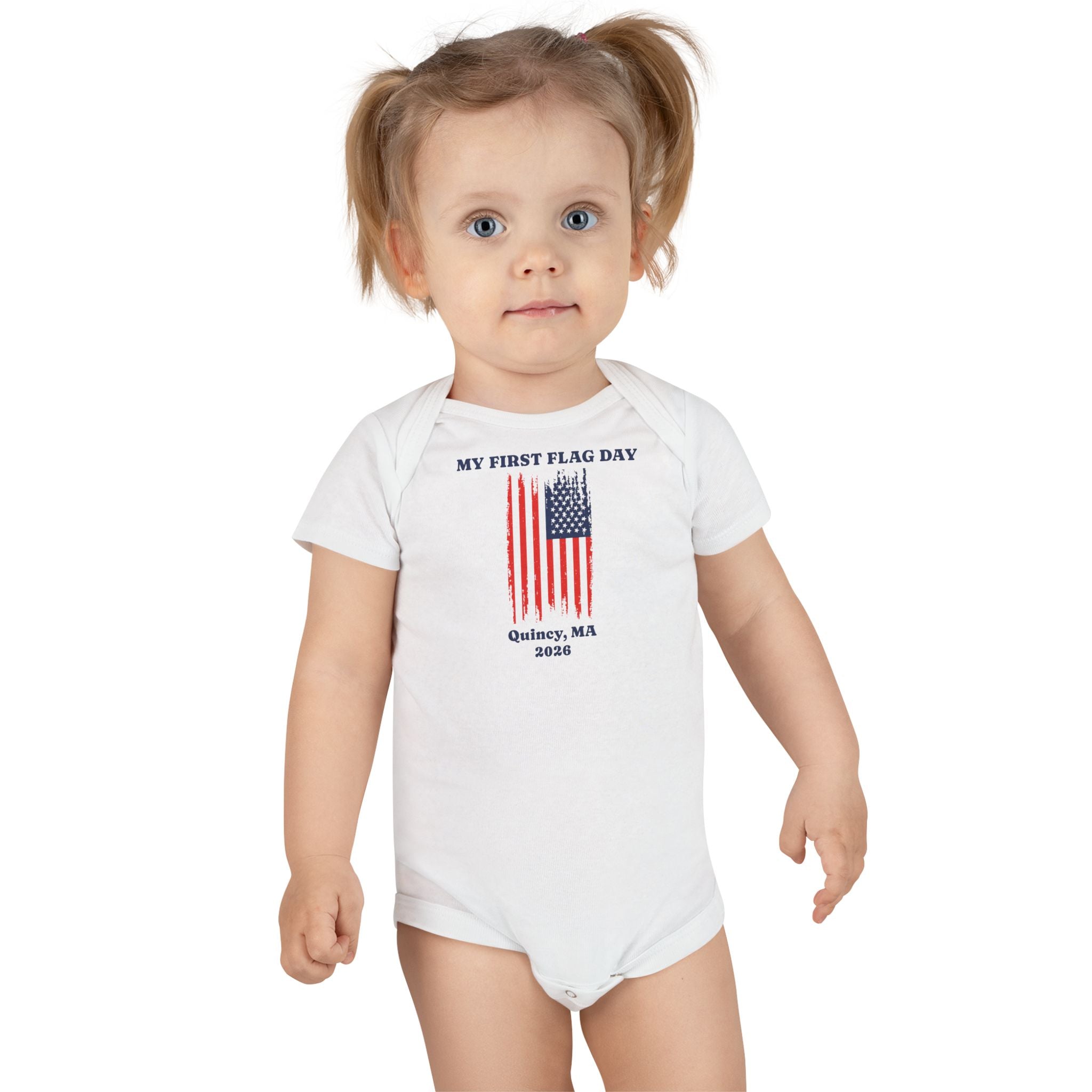 My First Flag Day Organic Onesie — Quincy Flag Day Baby Bodysuit