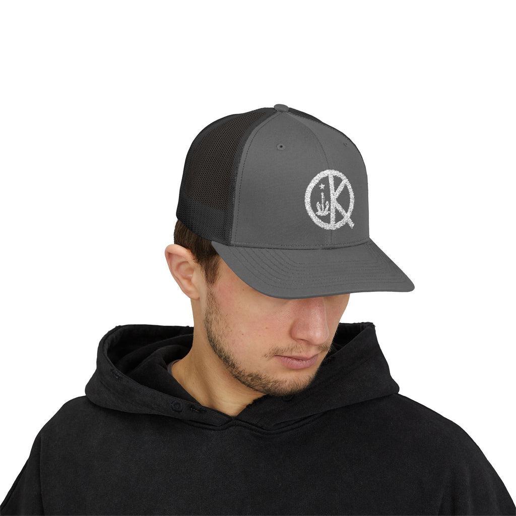 QK White Logo Snapback Trucker Cap