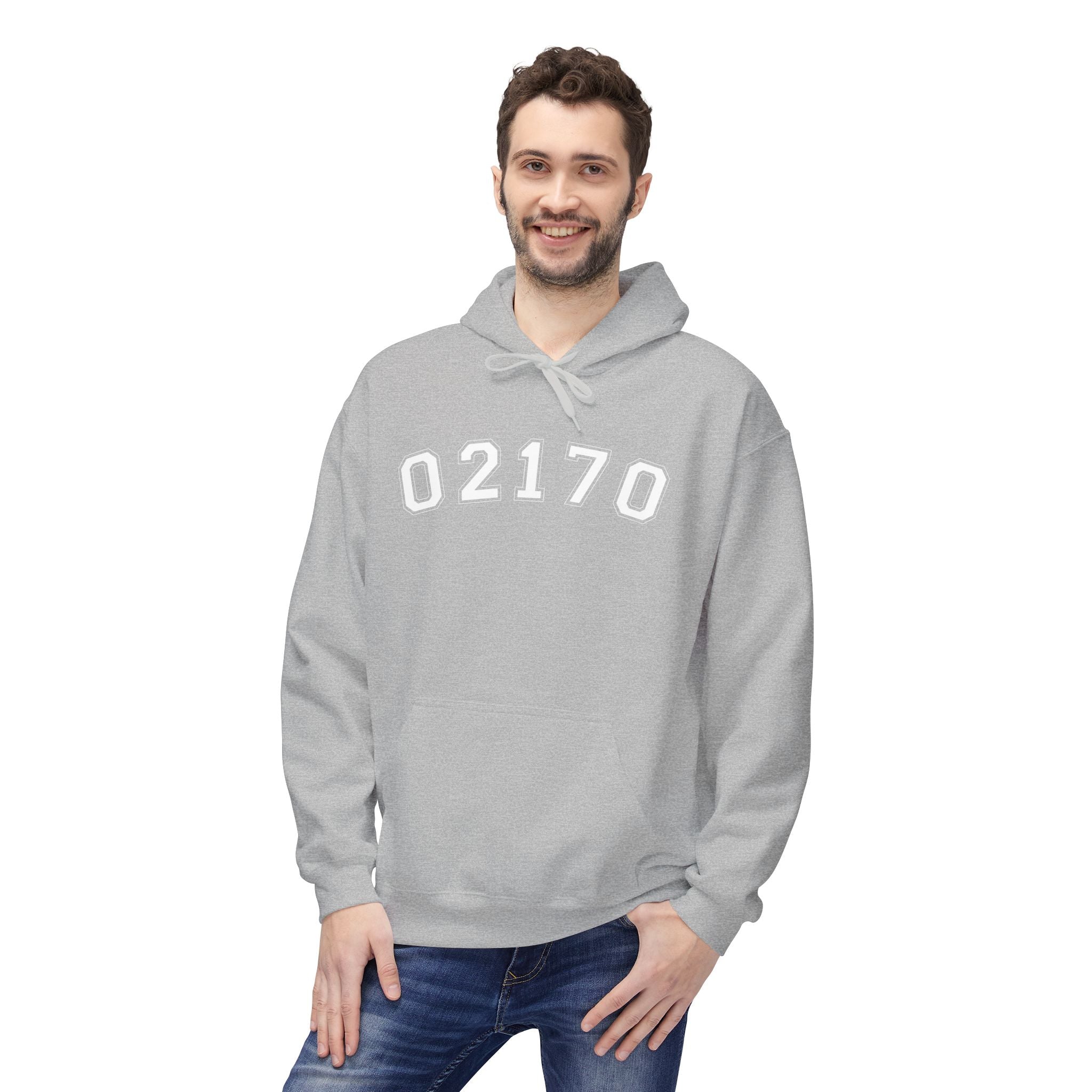 02170- Quincy Zip Code Softstyle Hoodie White Text