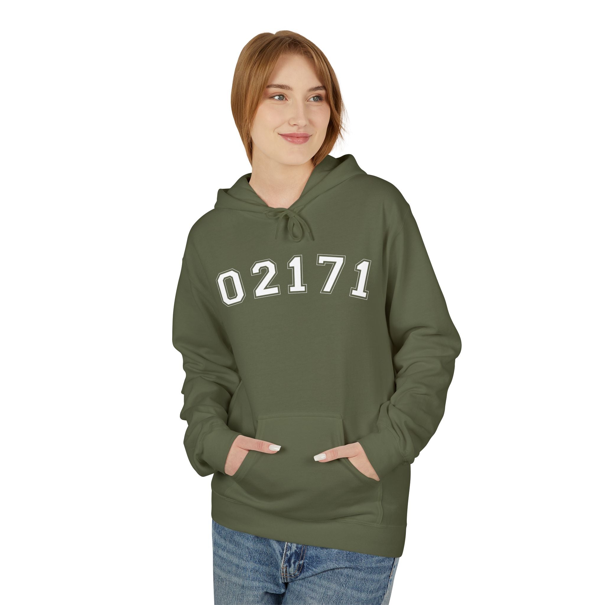 02171- Quincy Zip Code Softstyle Hoodie White Text