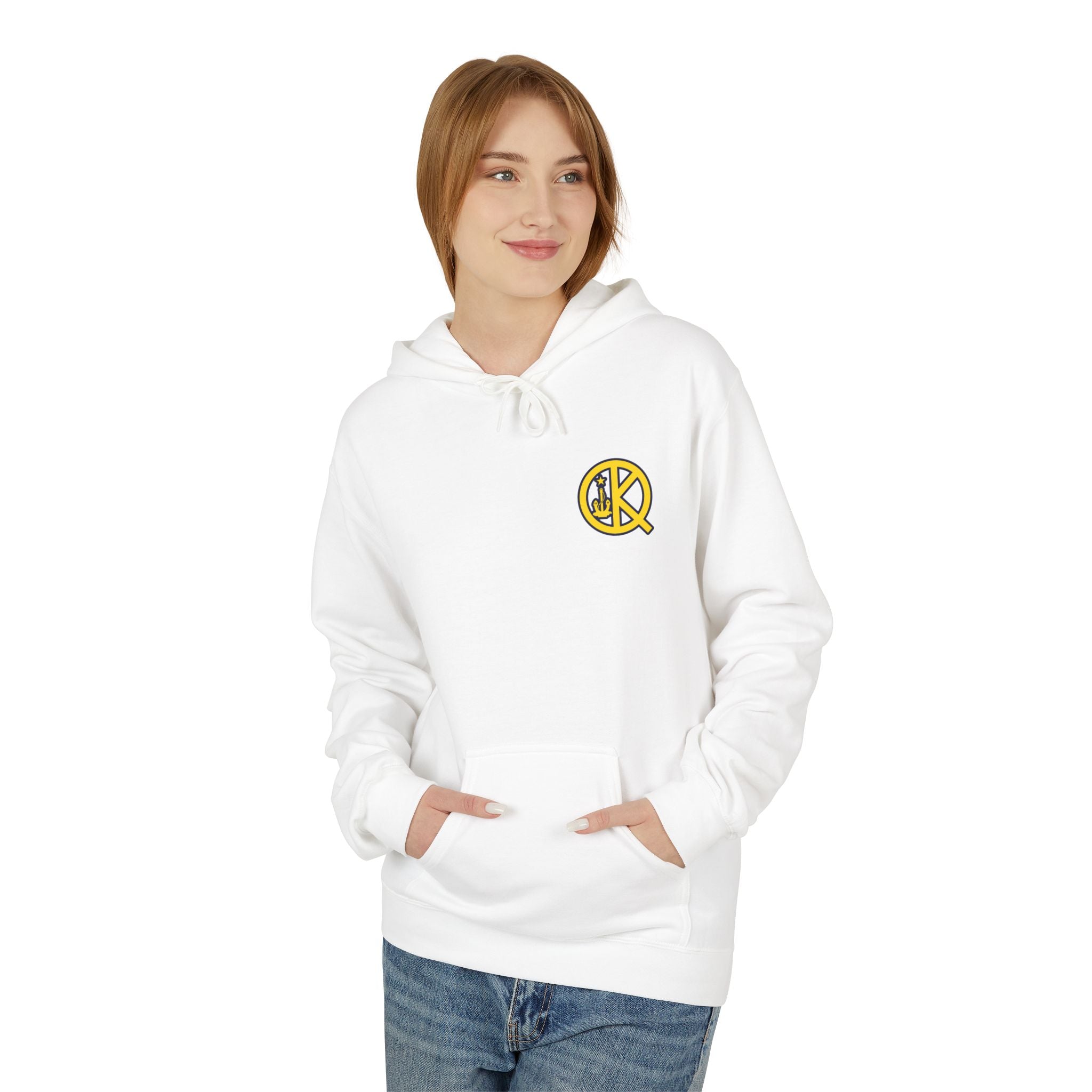 Quincy Kid Nautical Flags Softstyle Hoodie- Yellow Logo