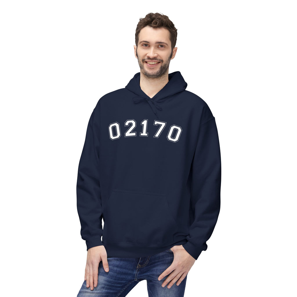 02170- Quincy Zip Code Softstyle Hoodie White Text