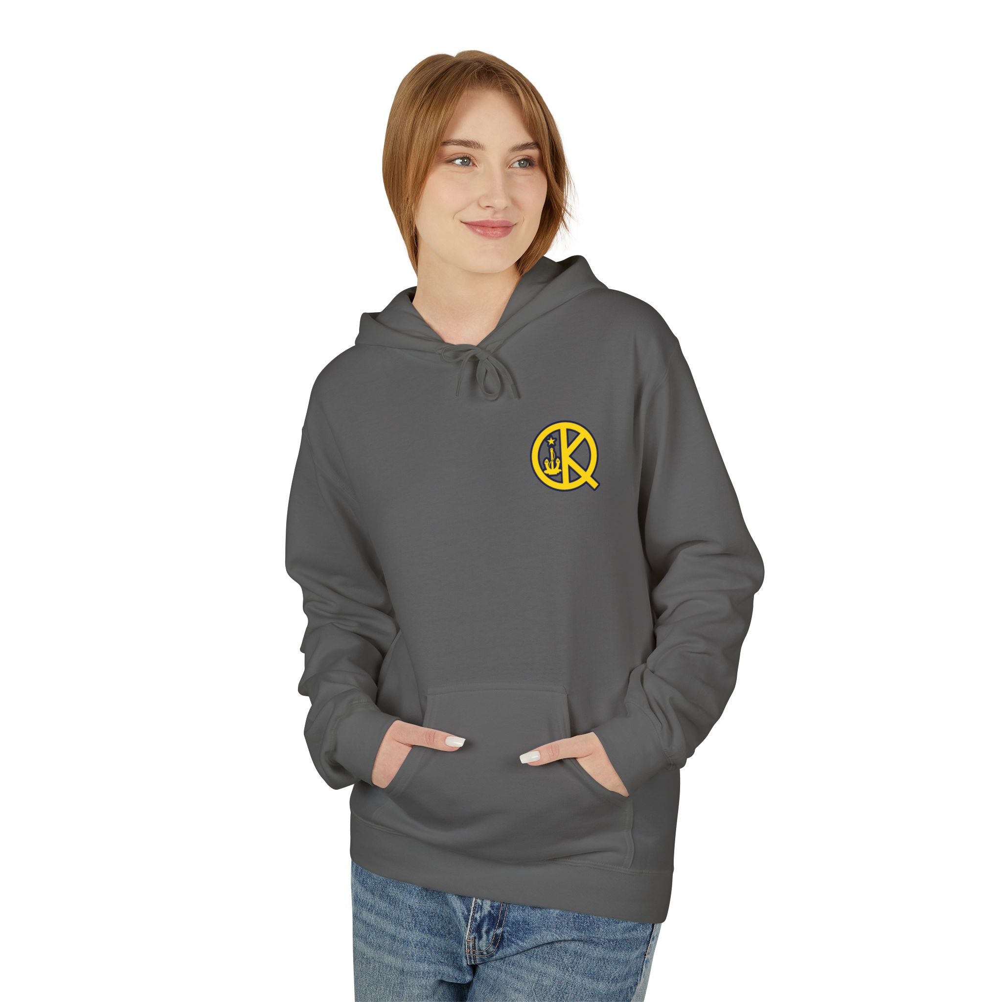 Quincy Kid Nautical Flags Softstyle Hoodie- Yellow Logo