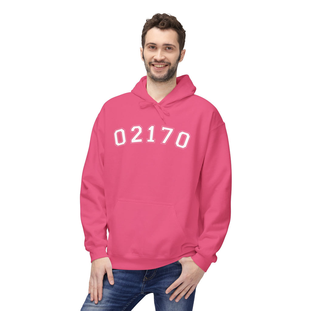02170- Quincy Zip Code Softstyle Hoodie White Text