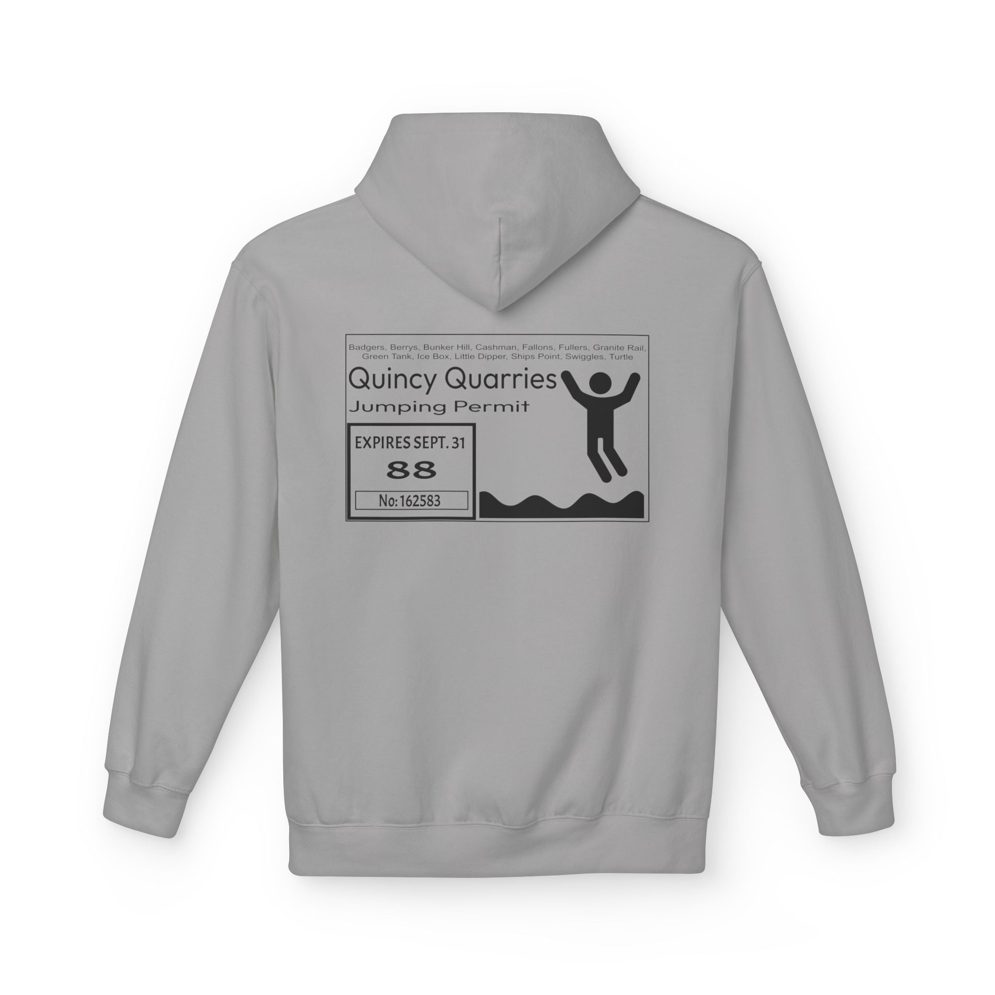 Quincy Quarries Permit Softstyle Hoodie- Black Text