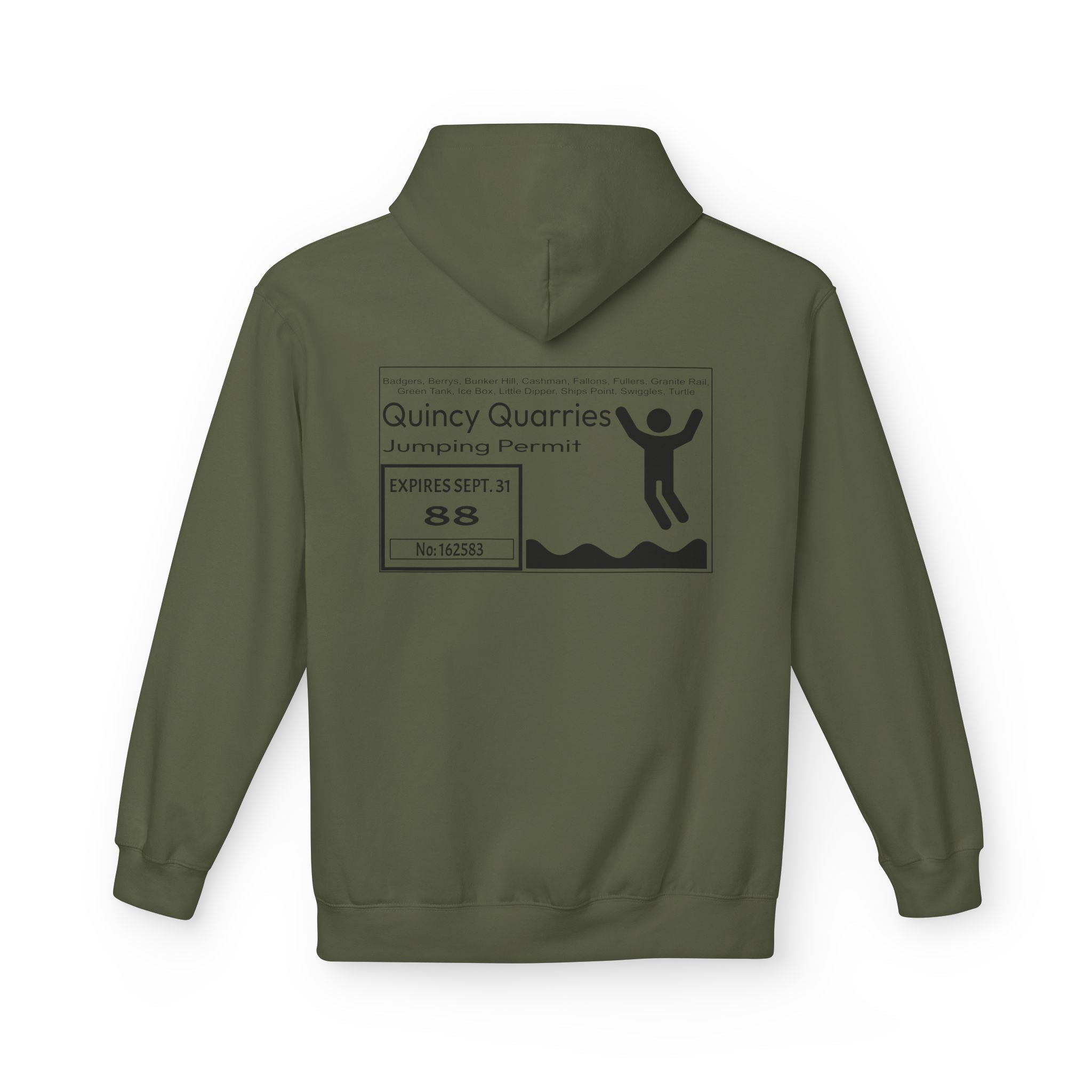 Quincy Quarries Permit Softstyle Hoodie- Black Text