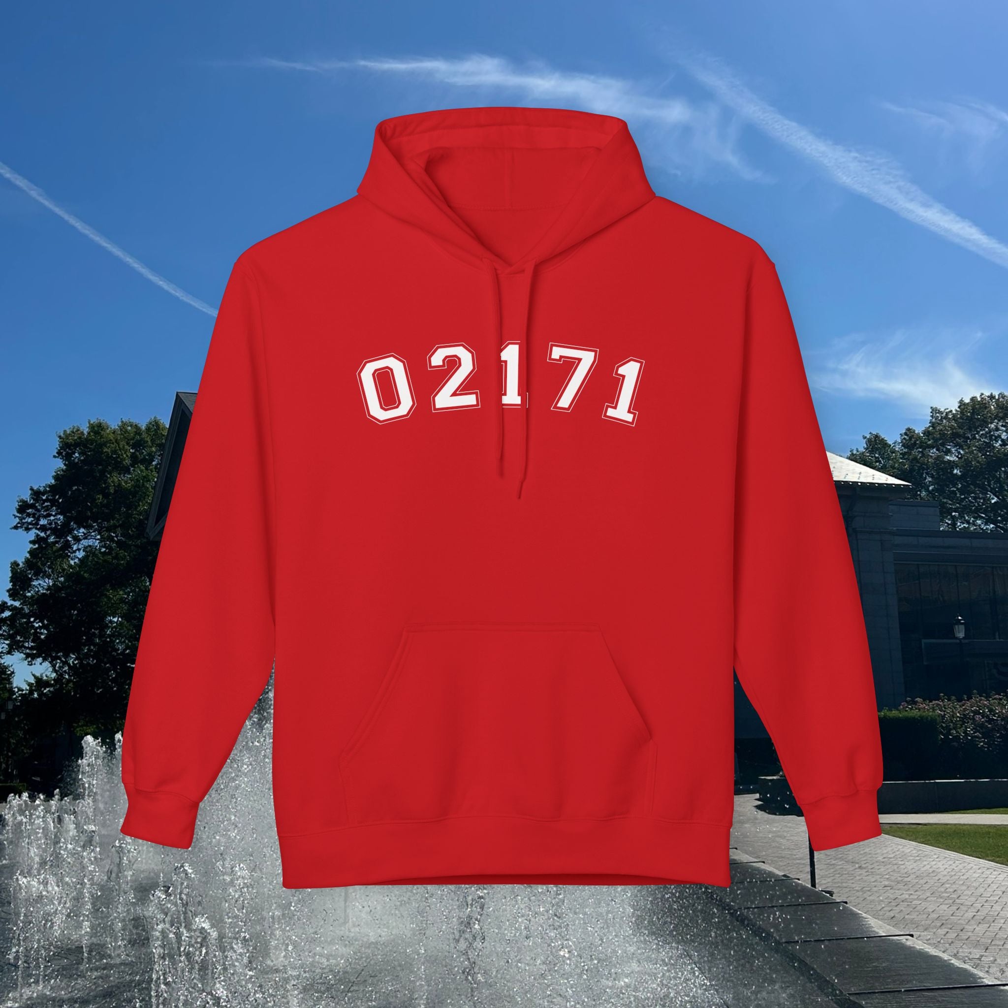 02171- Quincy Zip Code Softstyle Hoodie White Text