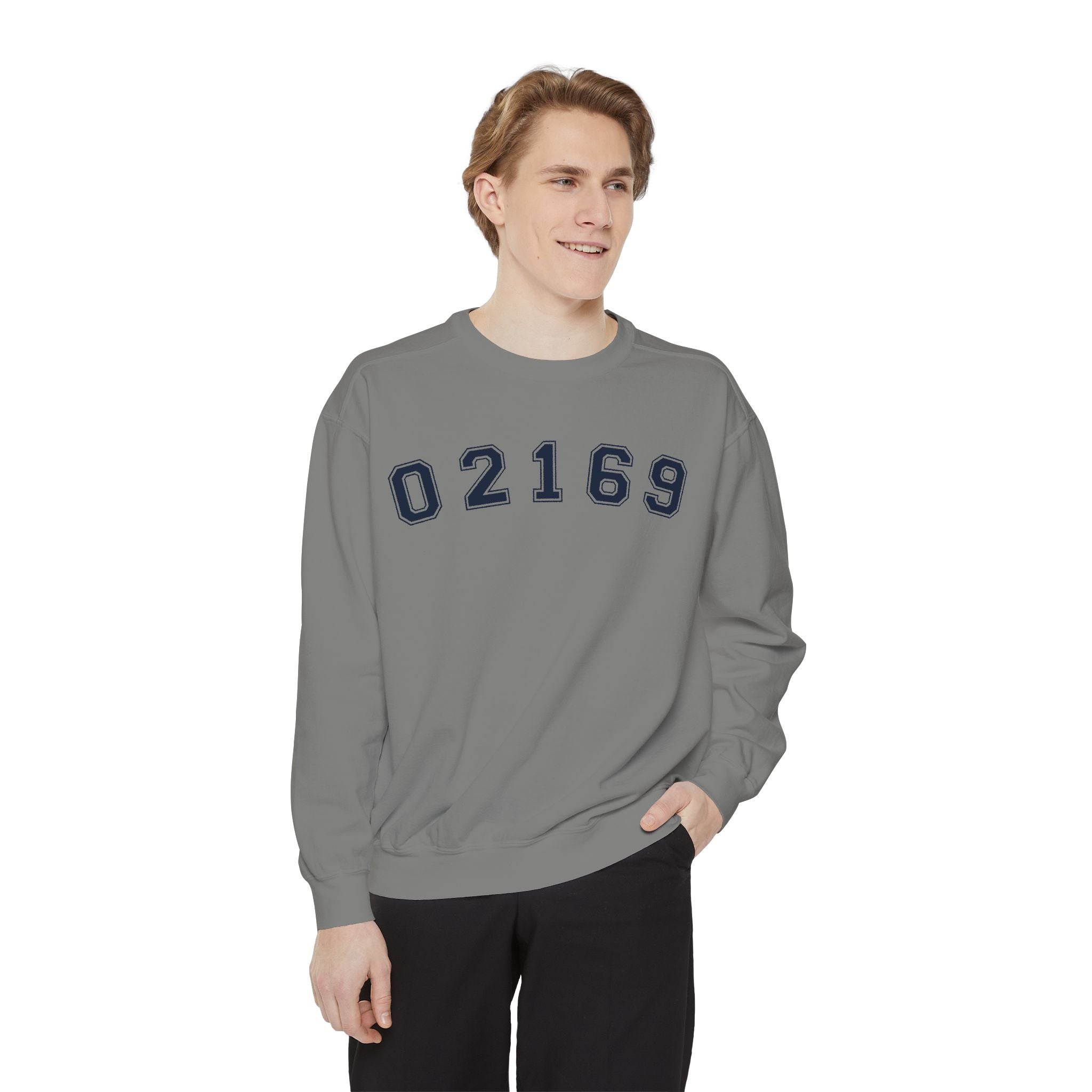 02169- Quincy Zip Code Sweatshirt Navy Text