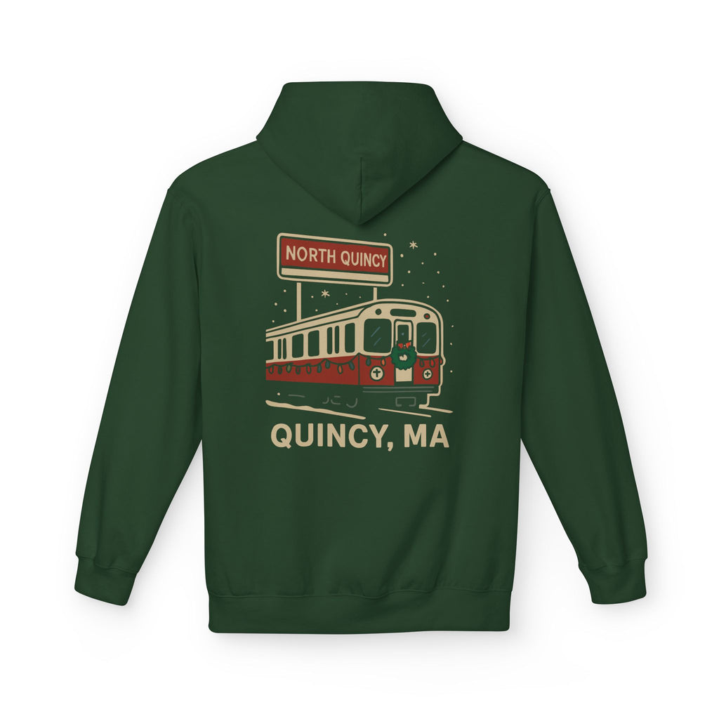 North Quincy Red Line Holiday Softstyle Hoodie- Red Logo