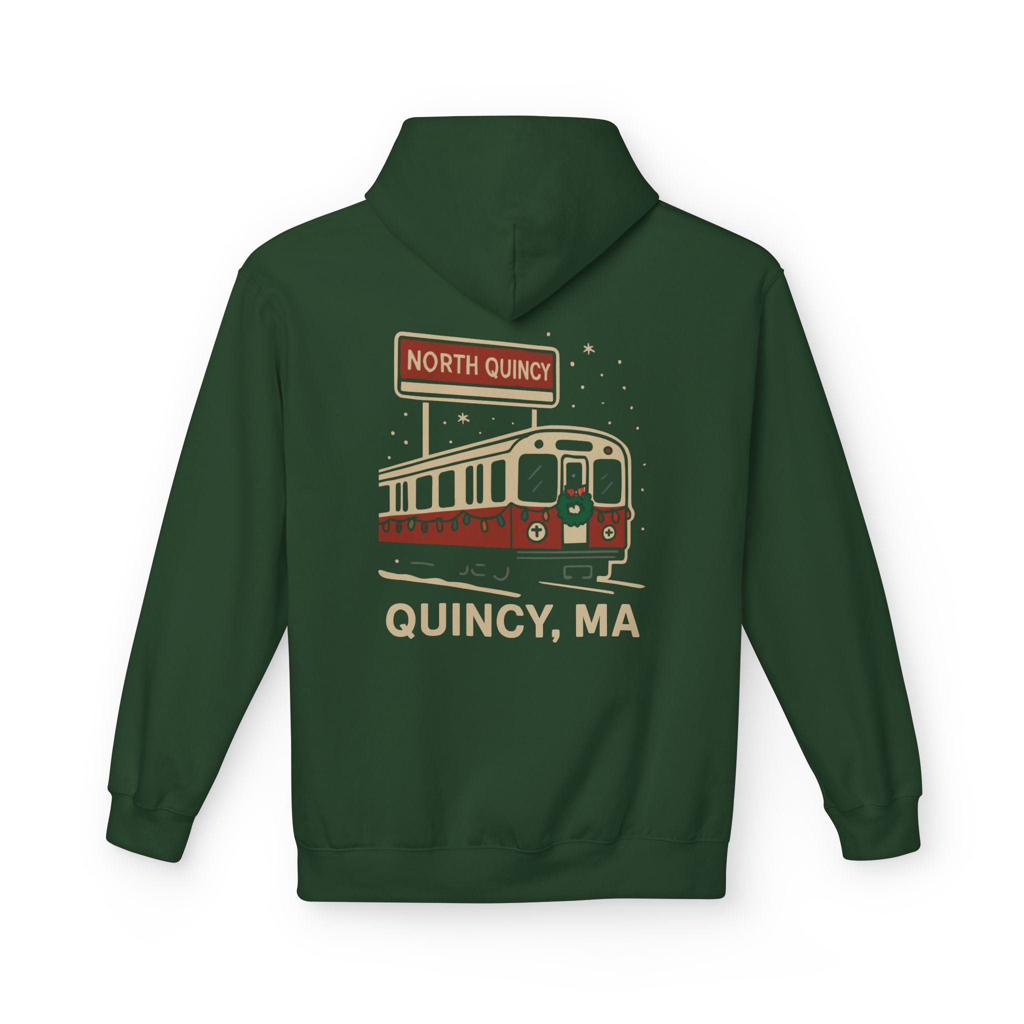 North Quincy Red Line Holiday Softstyle Hoodie- Red Logo
