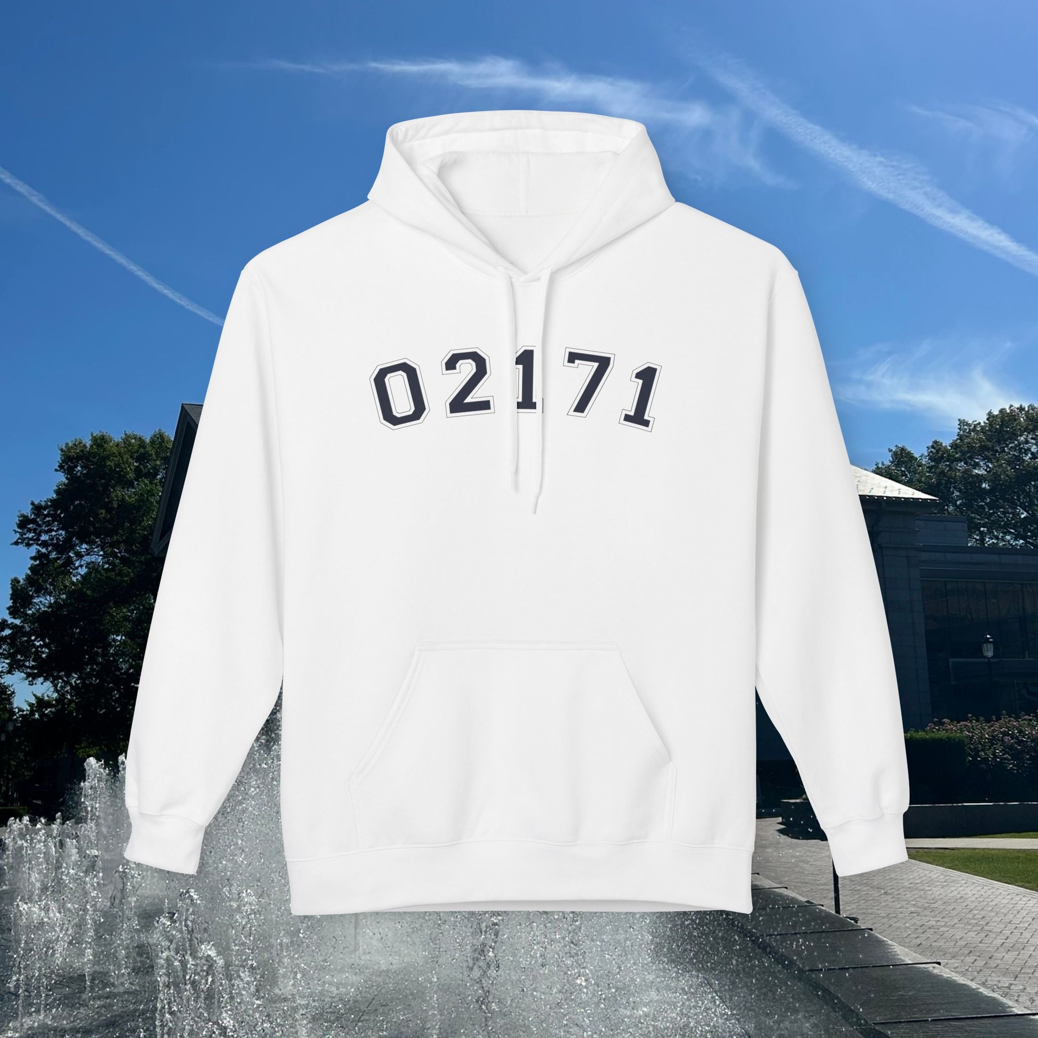 02171- Quincy Zip Code Hoodie Navy Text