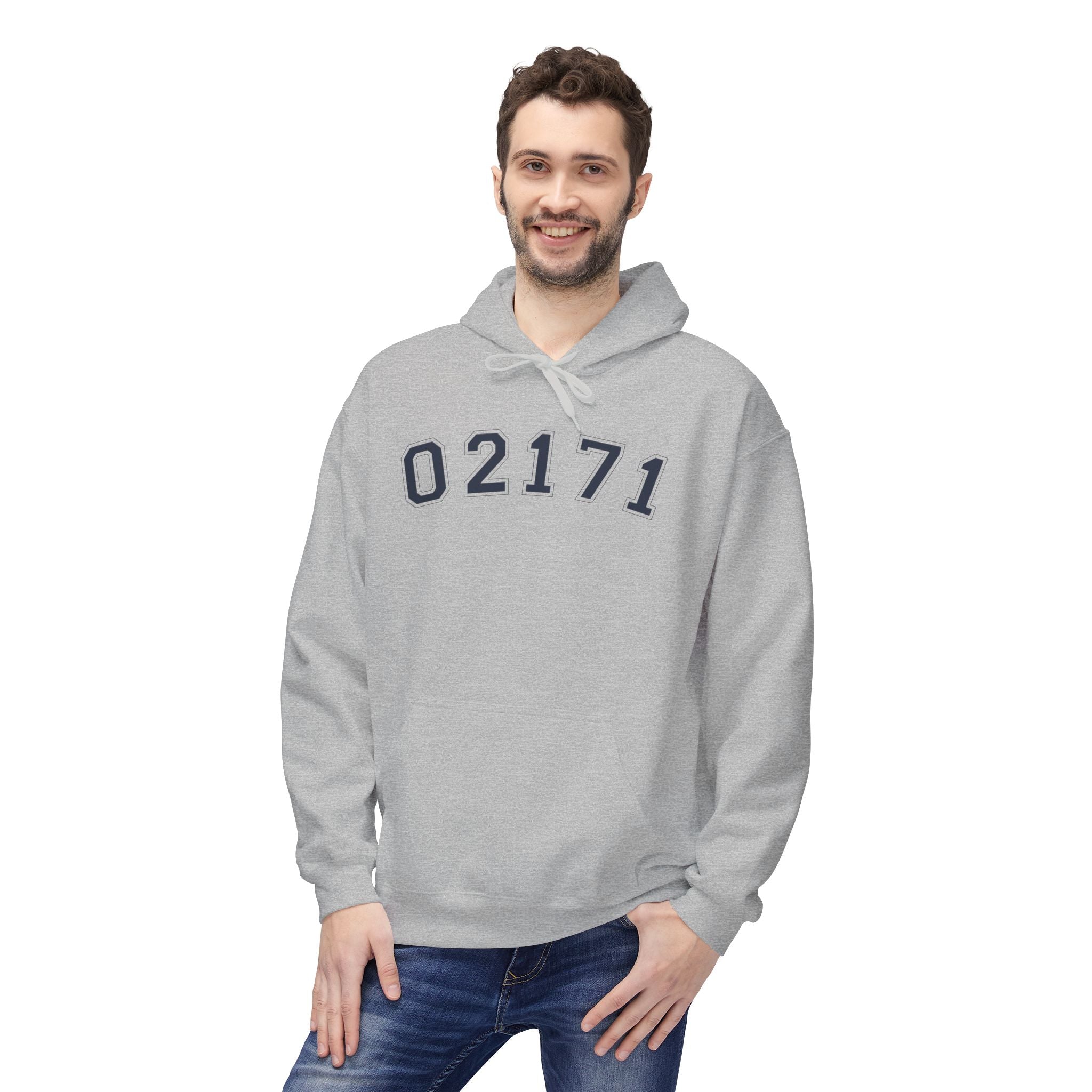 02171- Quincy Zip Code Hoodie Navy Text