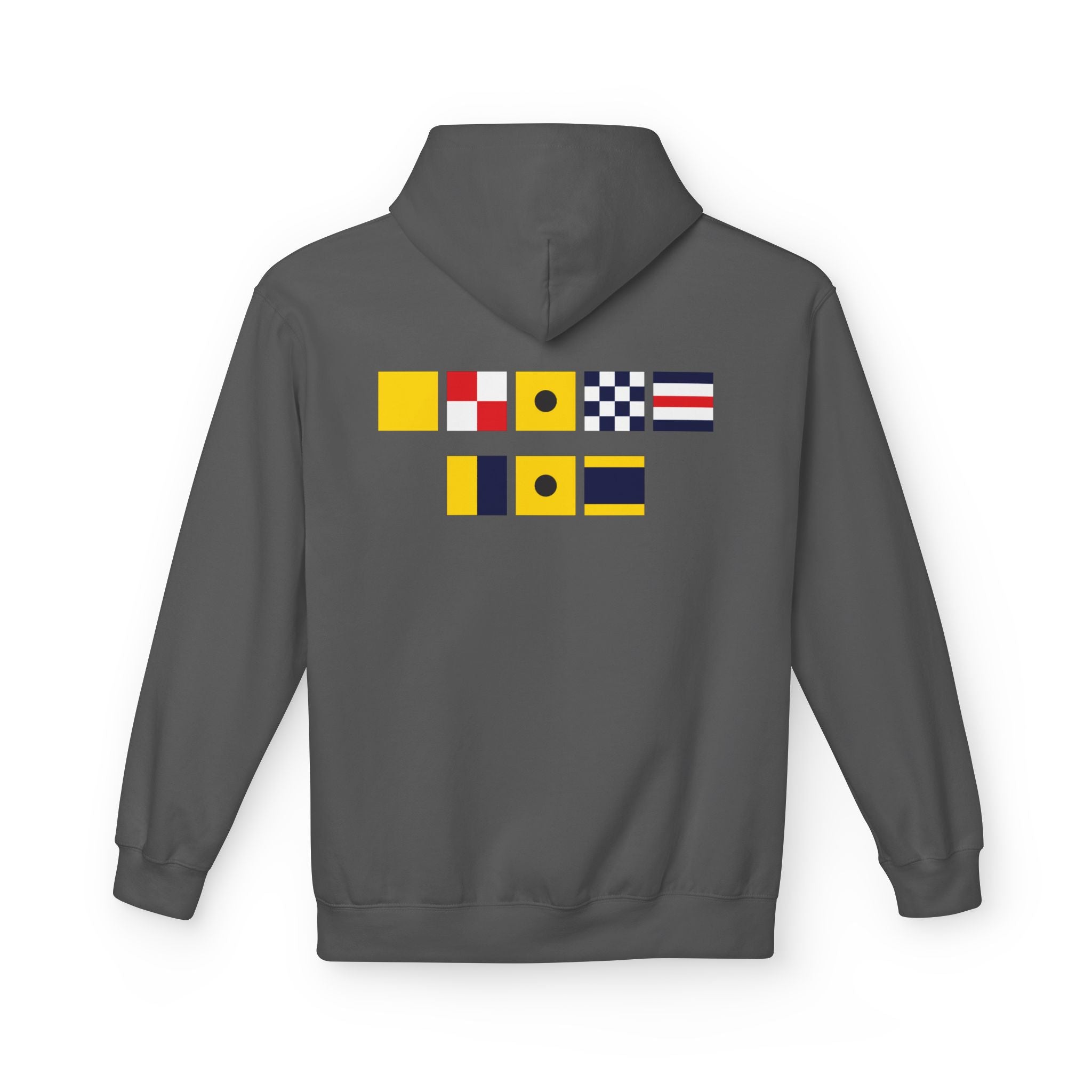 Quincy Kid Nautical Flags Softstyle Hoodie- Yellow Logo