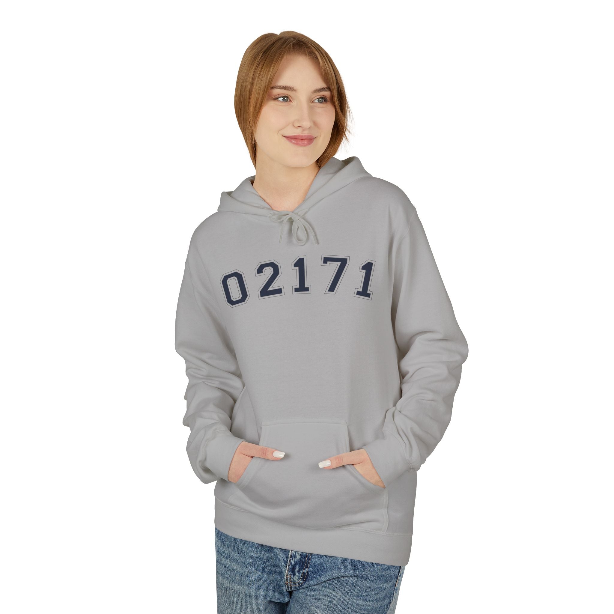 02171- Quincy Zip Code Hoodie Navy Text
