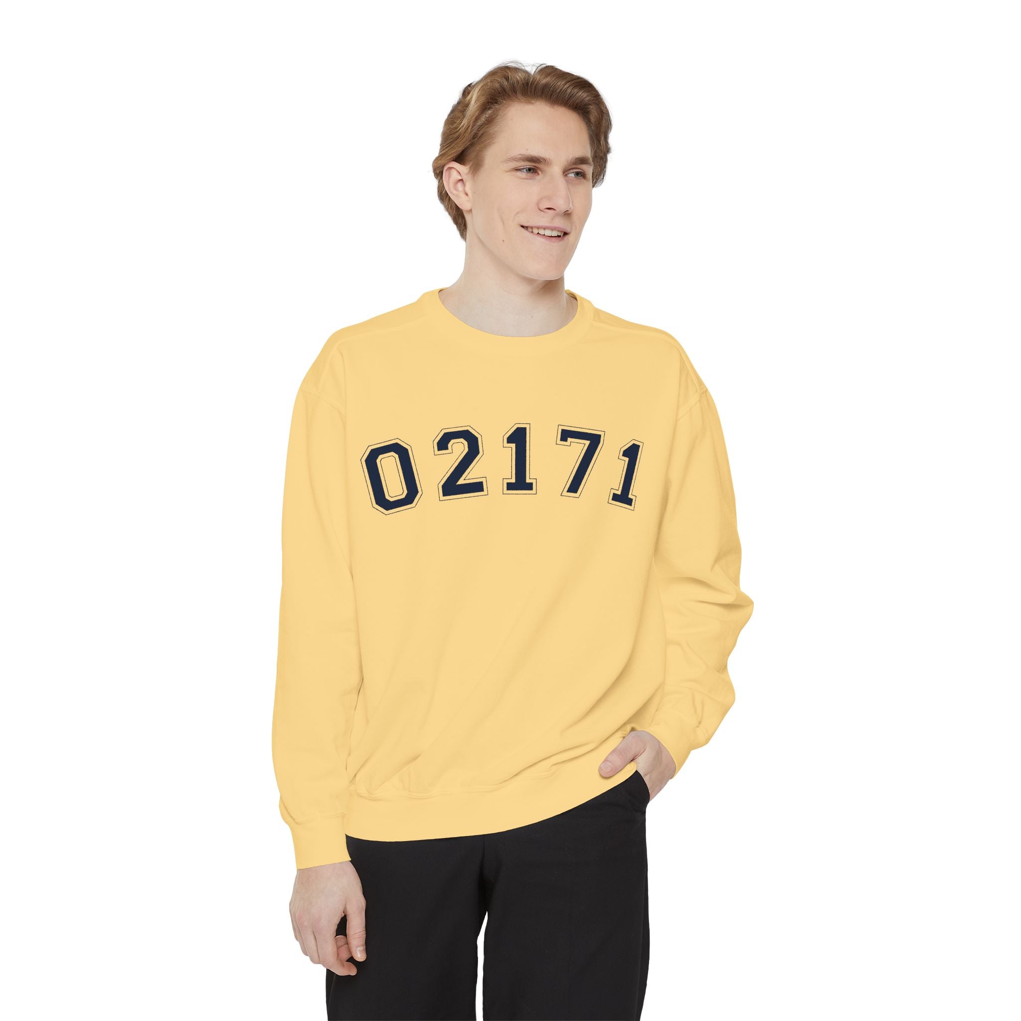 02171- Quincy Zip Code Sweatshirt Navy Text