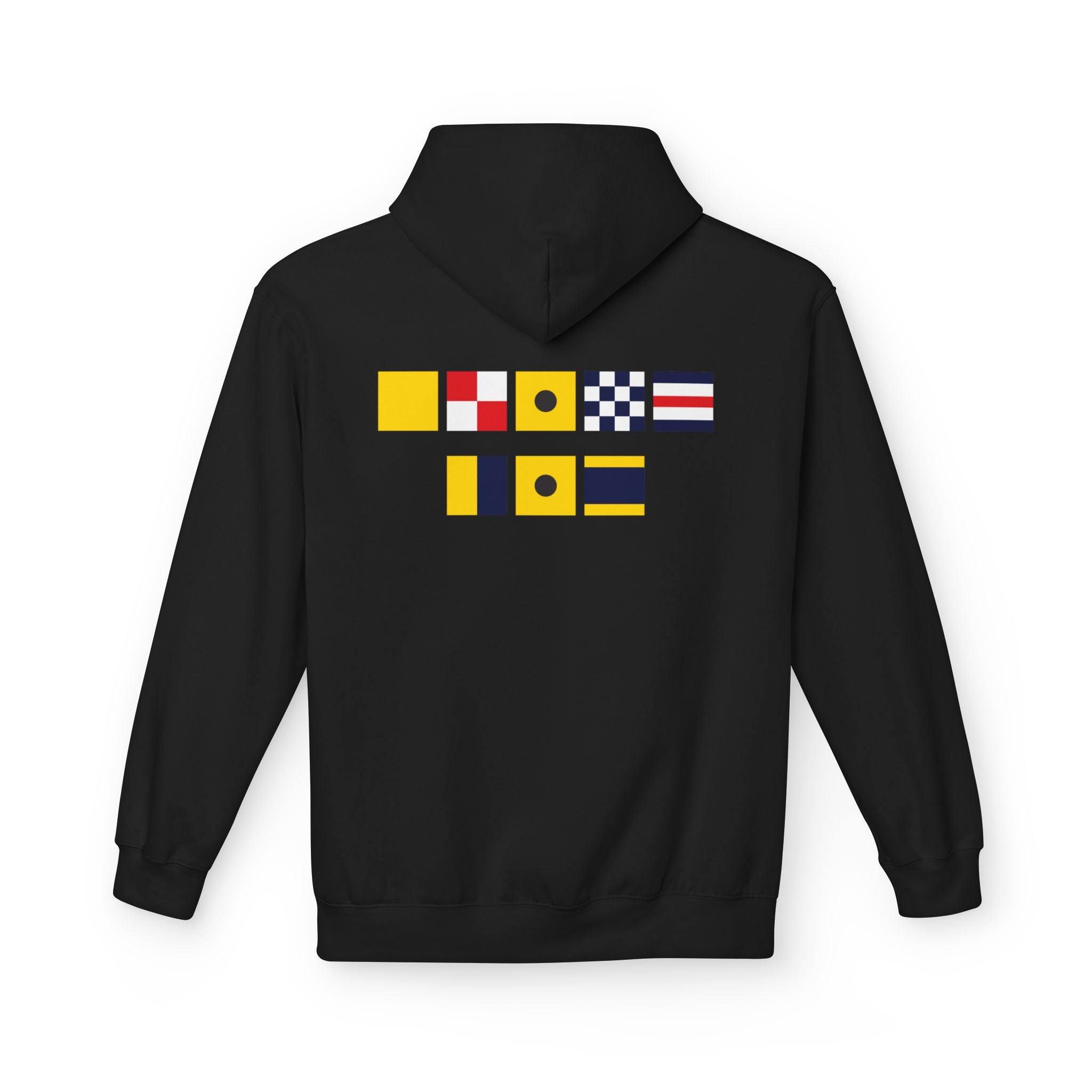 Quincy Kid Nautical Flags Softstyle Hoodie- Yellow Logo