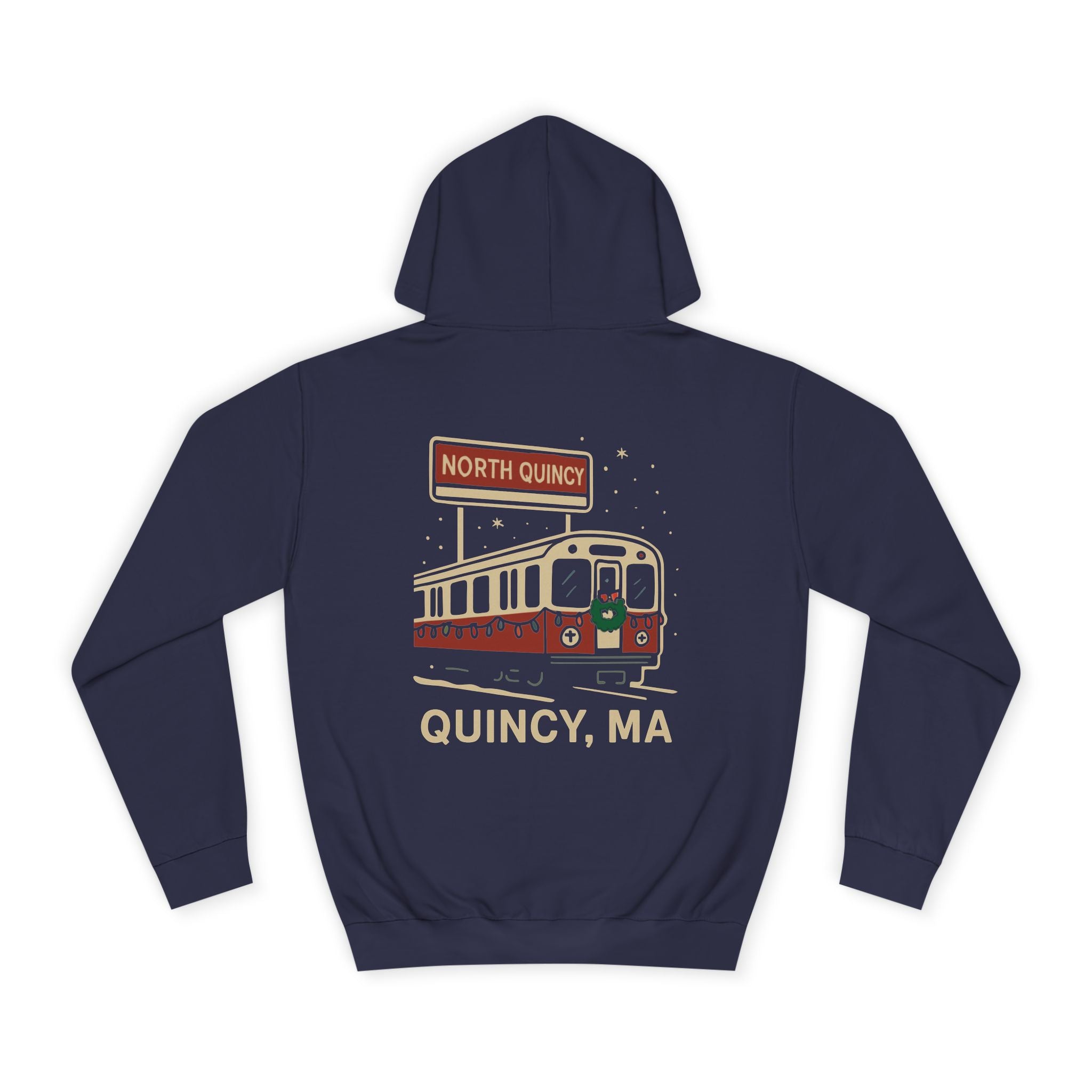 North Quincy Red Line Holiday Hoodie- Red Logo