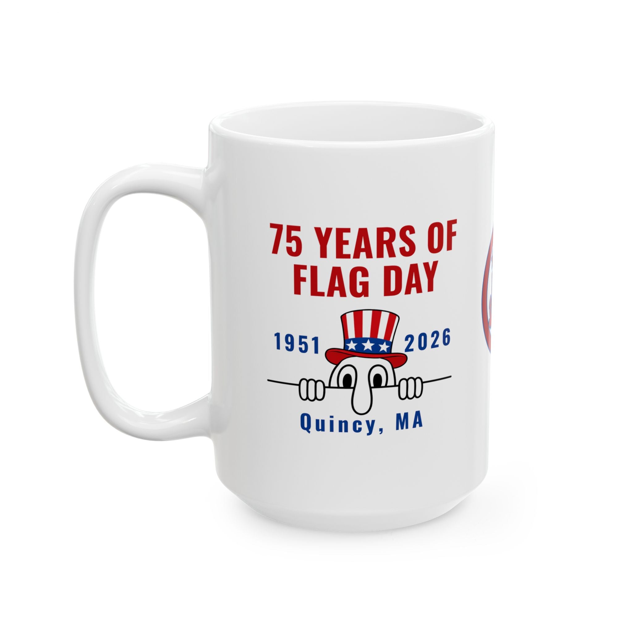 Flag Day 75th Anniversary Ceramic Mug — Quincy 75 Years Commemorative Coffee Cup