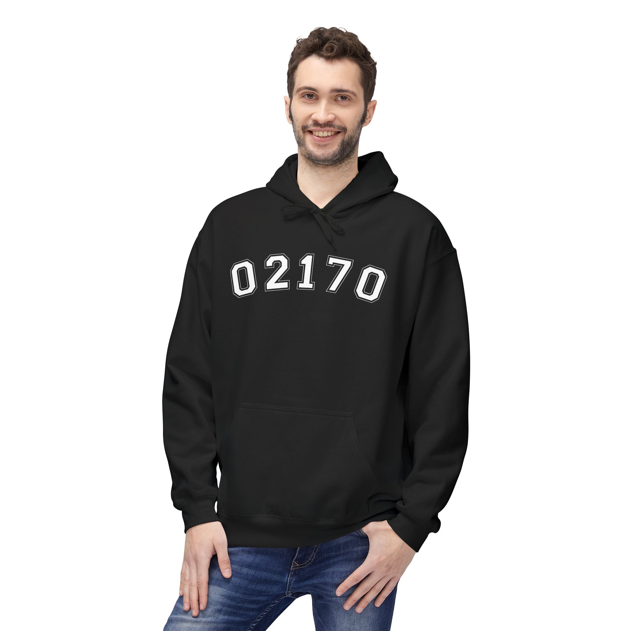 02170- Quincy Zip Code Softstyle Hoodie White Text