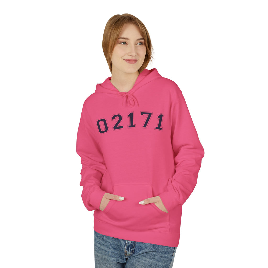 02171- Quincy Zip Code Hoodie Navy Text