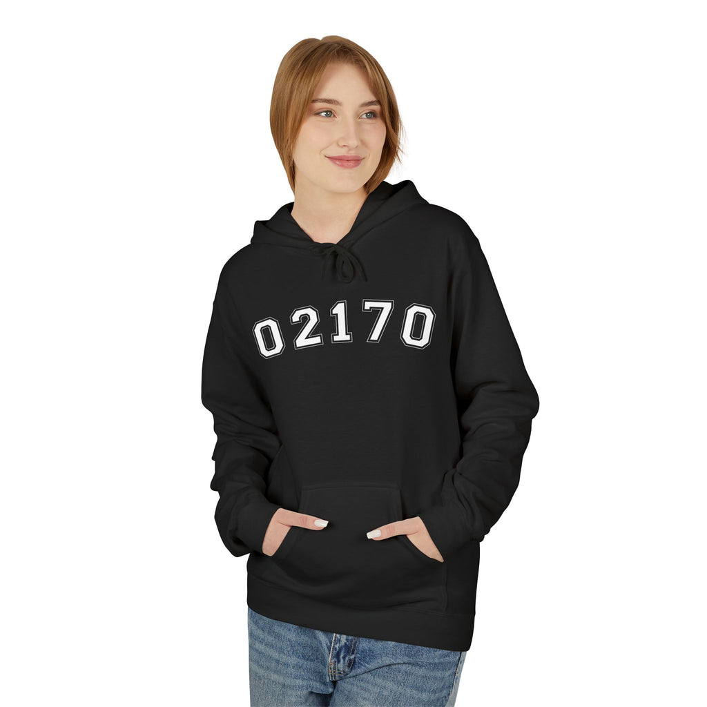 02170- Quincy Zip Code Softstyle Hoodie White Text