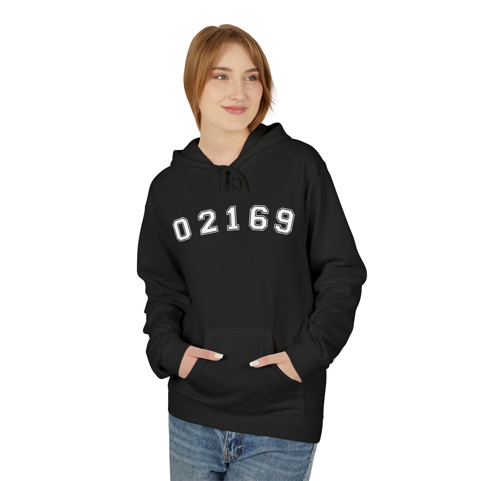 02169- Quincy Zip Code Softstyle Hoodie White Text