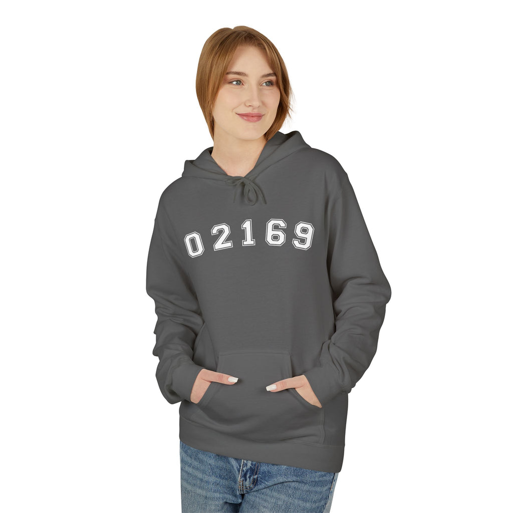 02169- Quincy Zip Code Softstyle Hoodie White Text