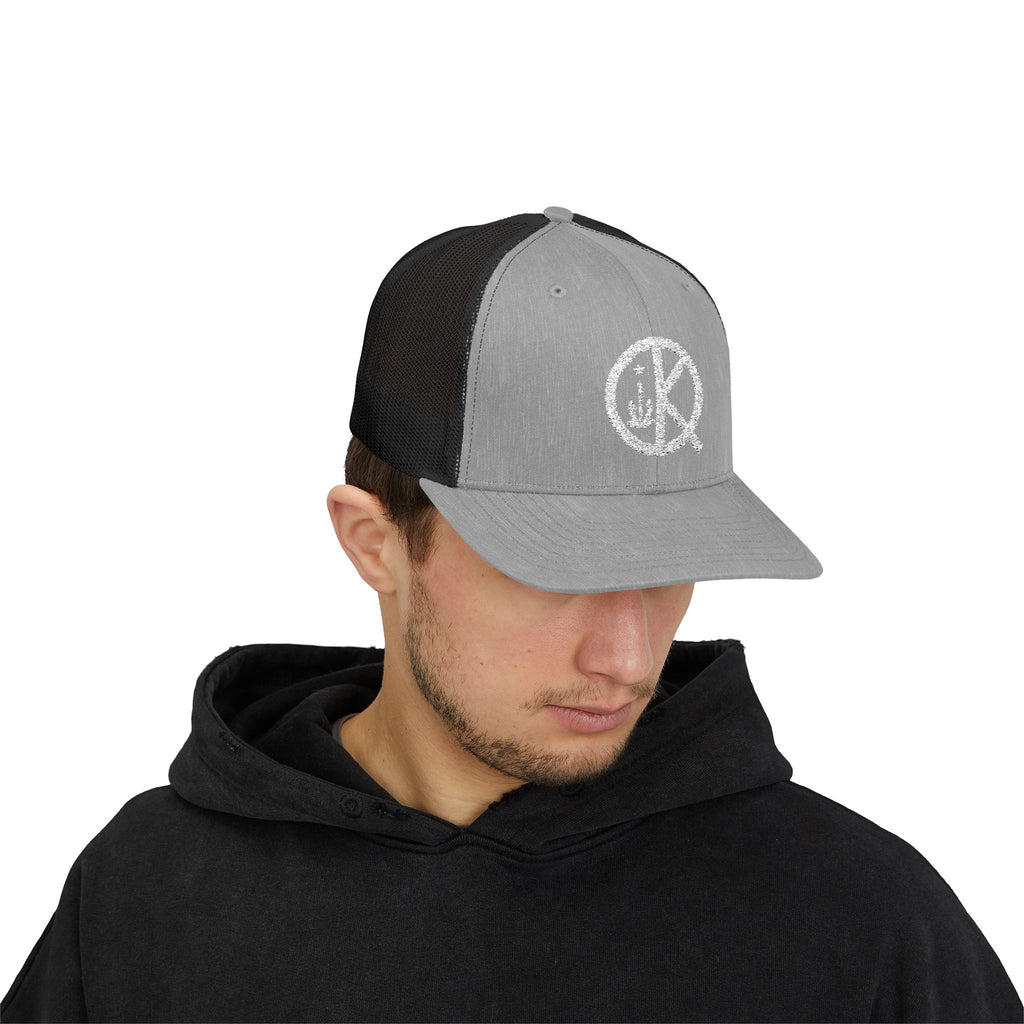 QK White Logo Snapback Trucker Cap