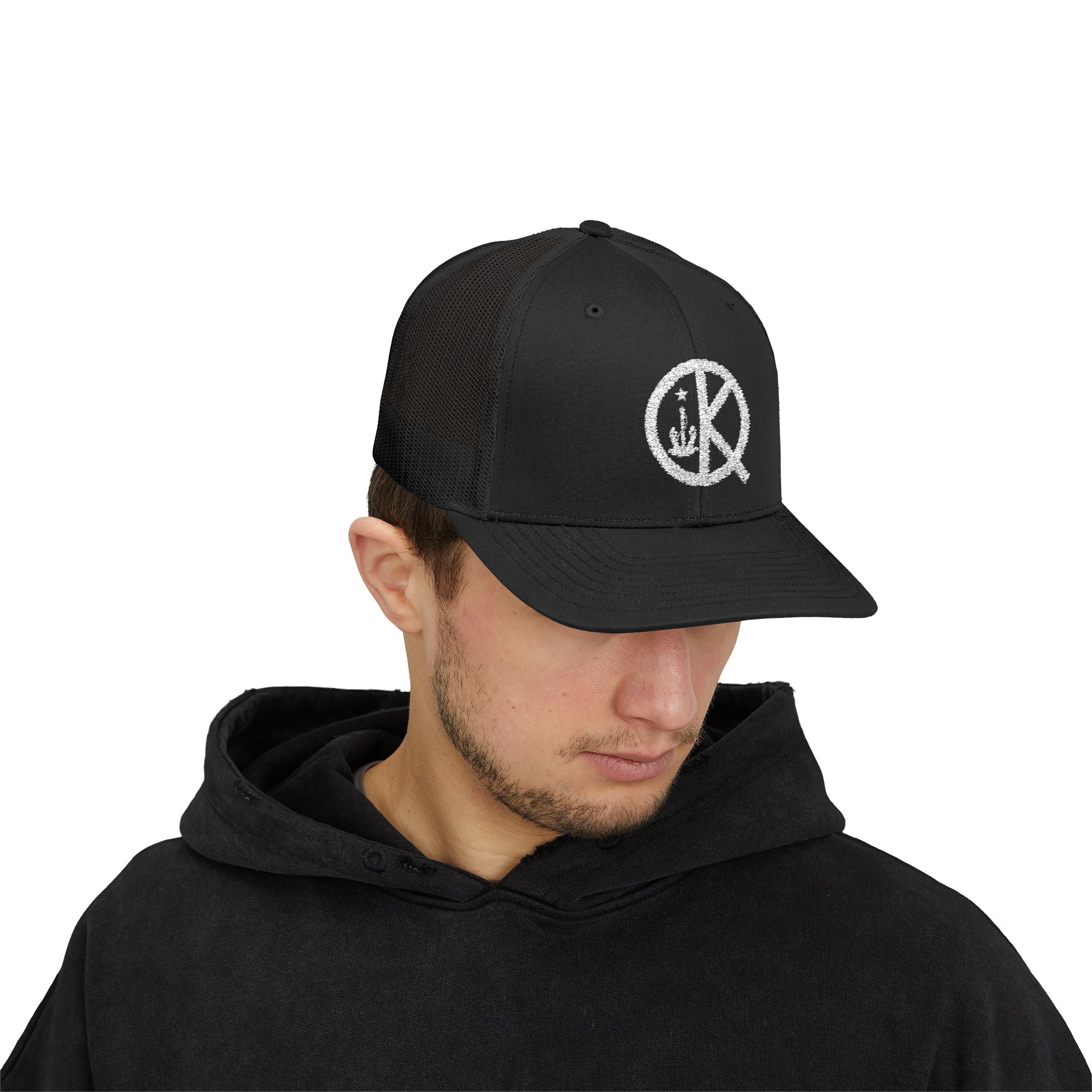 QK White Logo Snapback Trucker Cap