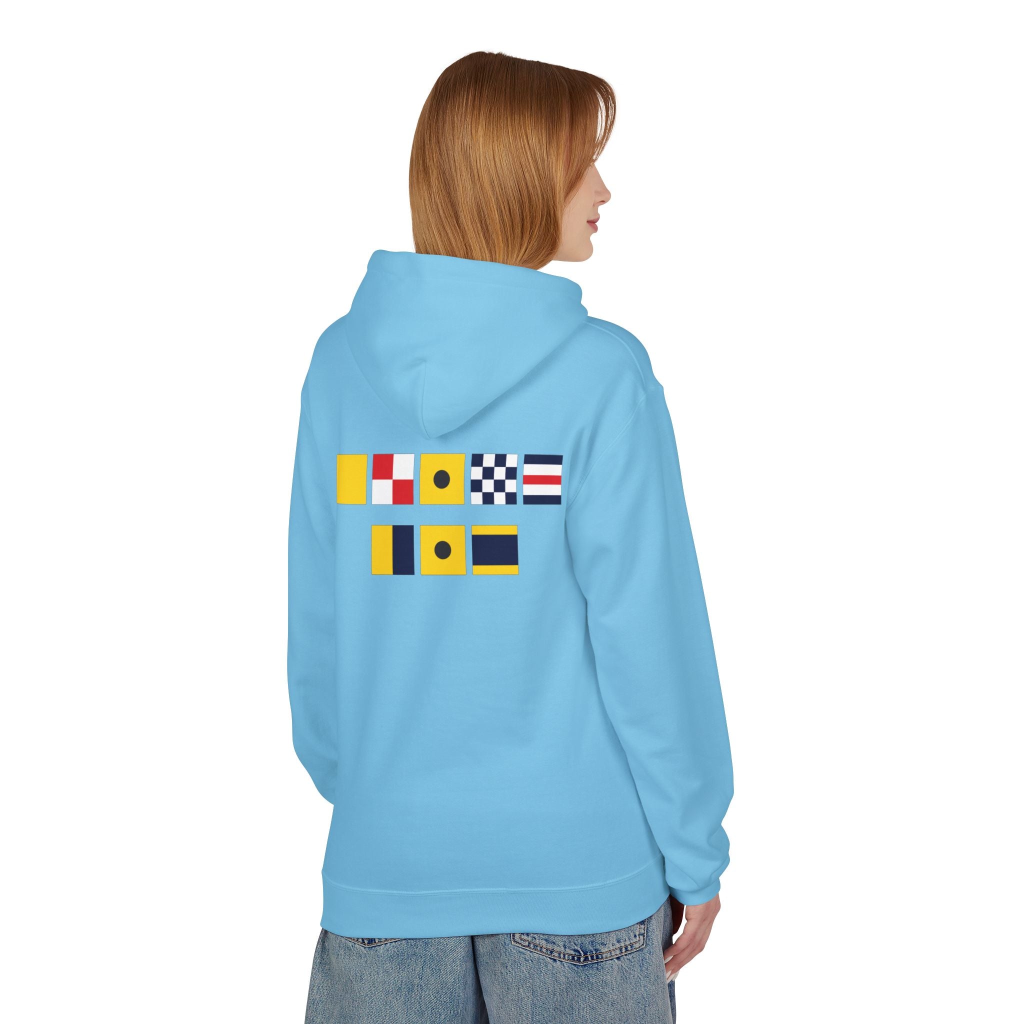 Quincy Kid Nautical Flags Softstyle Hoodie- Yellow Logo