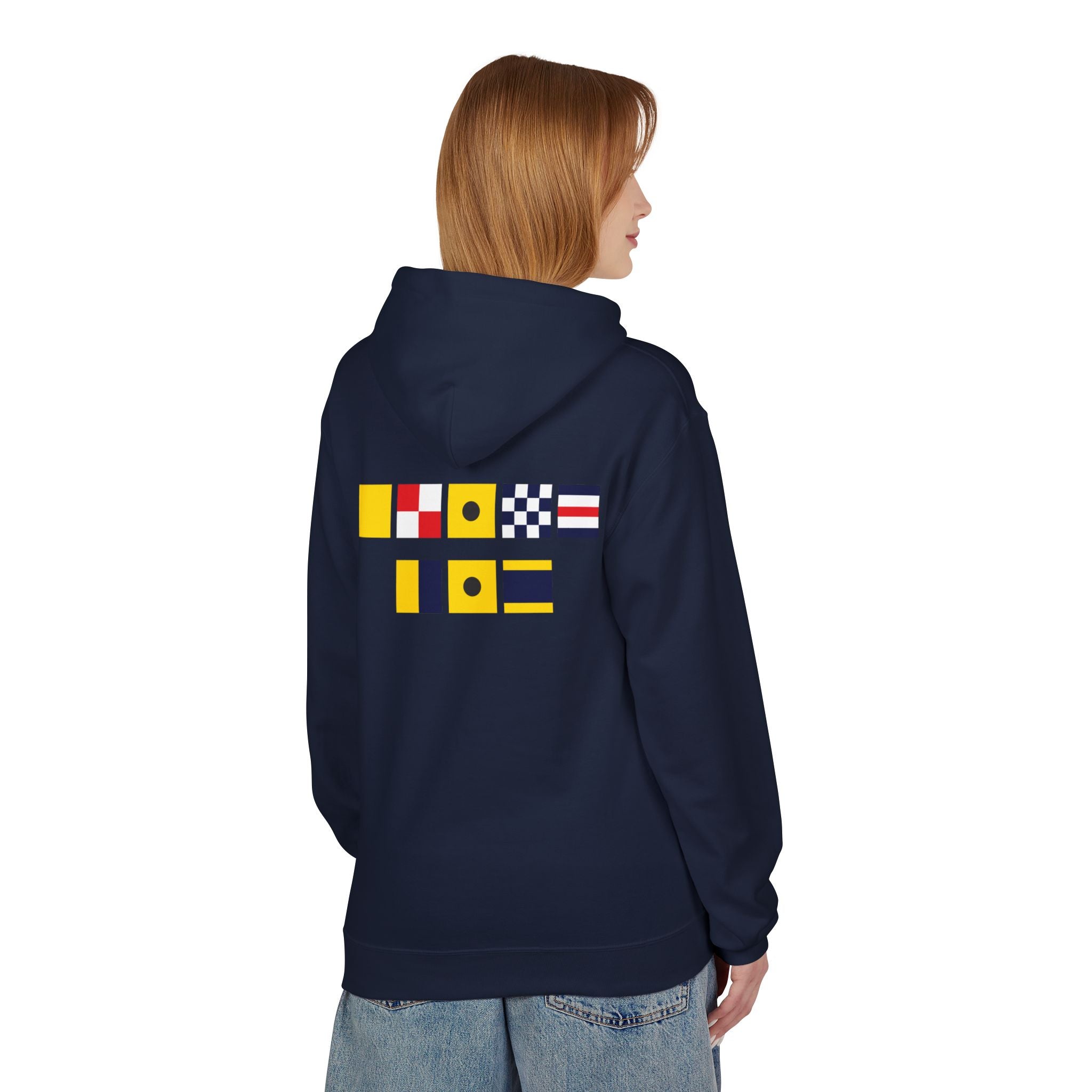 Quincy Kid Nautical Flags Softstyle Hoodie- Yellow Logo