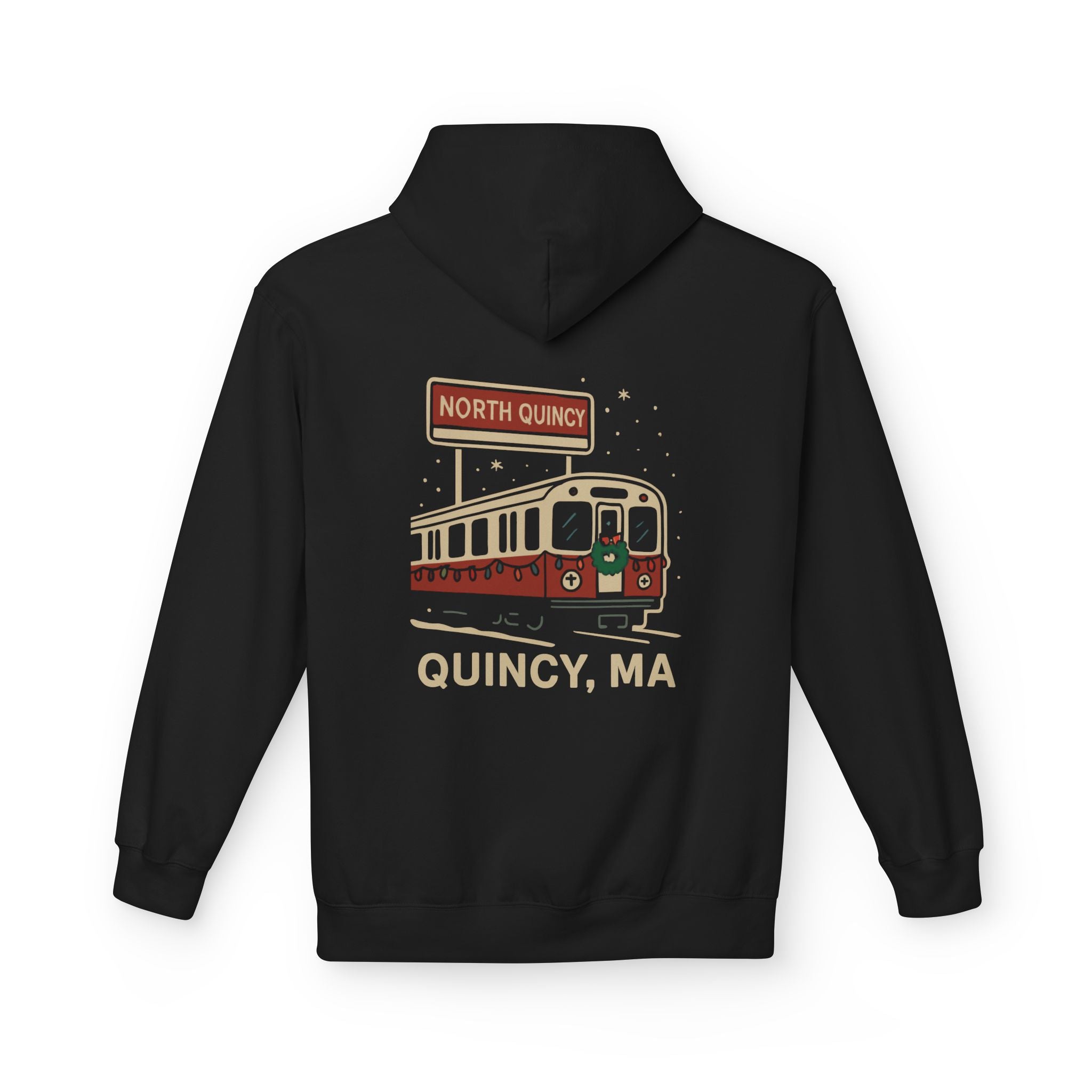 North Quincy Red Line Holiday Softstyle Hoodie- White Logo